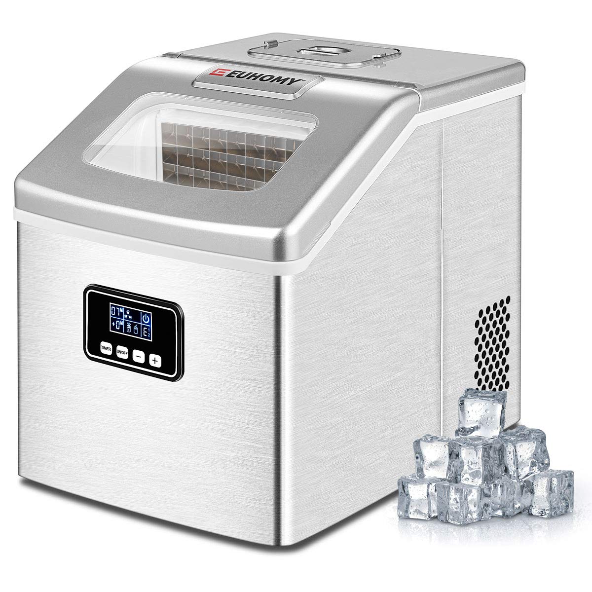 EUHOMY Nugget Ice Maker Countertop, Ready in 7 Mins, 35Lbs/24H Pebble Ice Maker Machine, Self-Cleaning Countertop Sonic Ice Makers with Ice Scoop&Basket, Pellet Ice Maker for Home, Stainless Steel Jansha Store