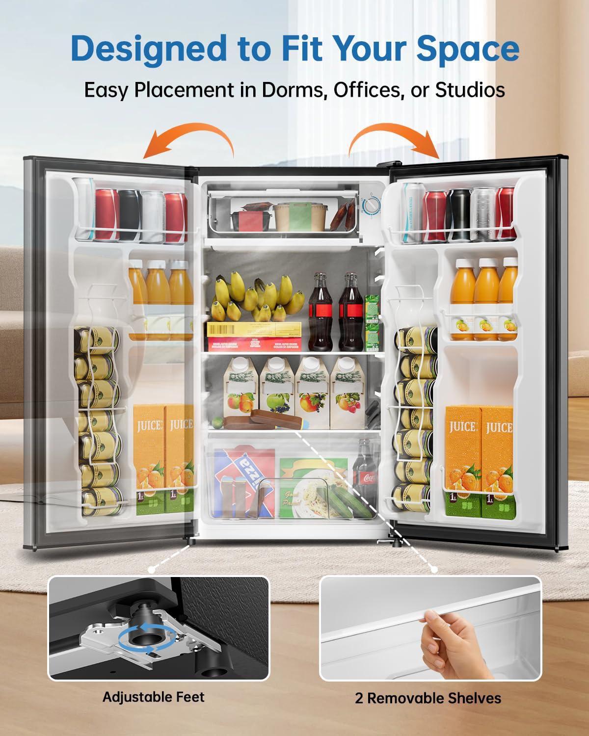 3.2 Cu Ft Mini Fridge with Freezer, Single Door Upright Freezer Jansha Store