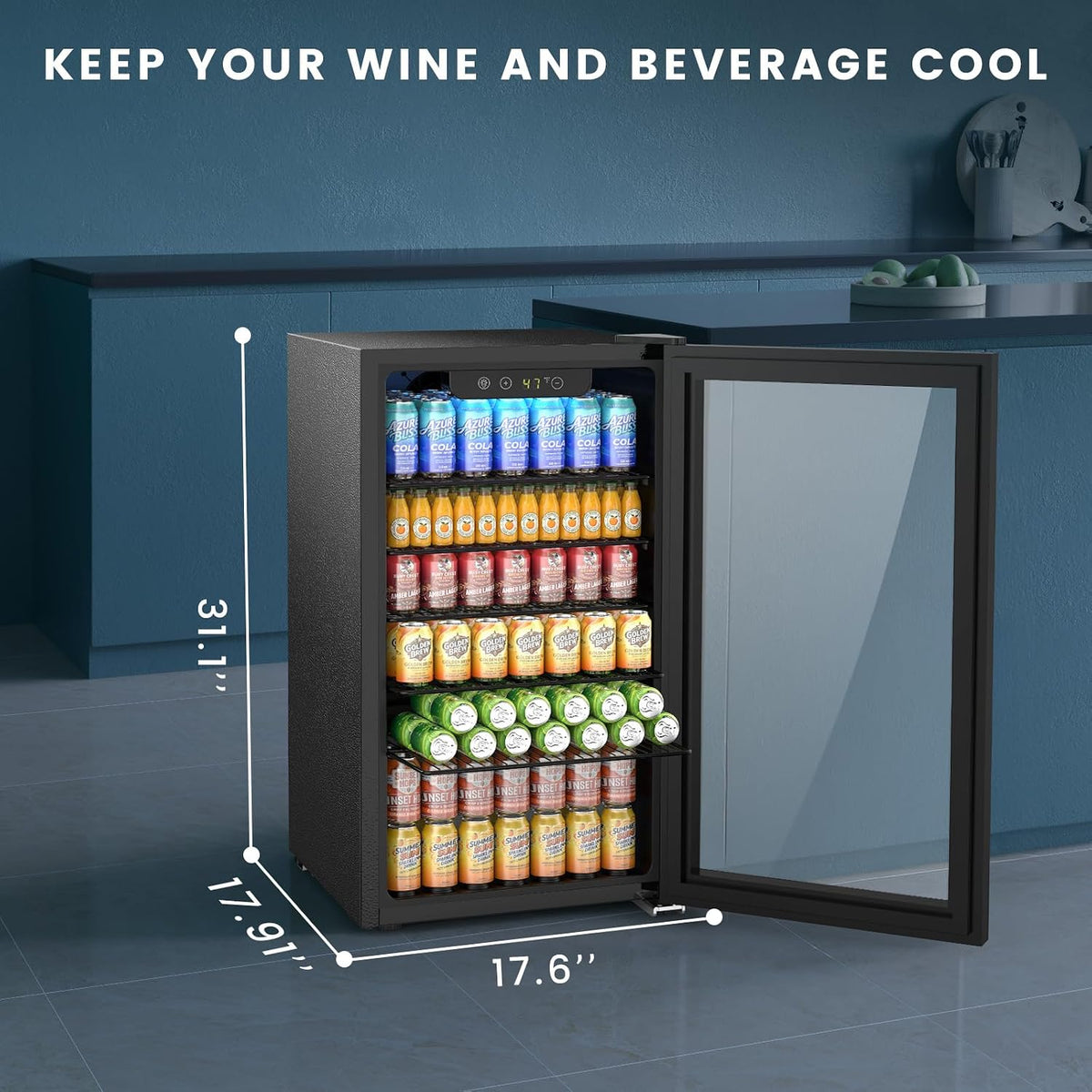 Electactic Mini Fridge 130 Can Beverage Refrigerator Cooler, 3.2 Cu.Ft Drink Fridge for Soda Wine Beer, Adjustable Temperature Control for Home Office, Black Jansha Store