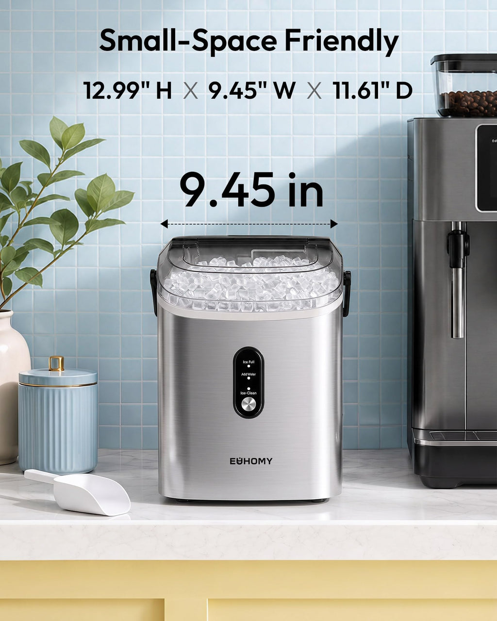 EUHOMY Nugget Ice Maker Countertop with Handle, Ready in 6 Mins, 34lbs Per Day, Removable Top Cover, Auto-Cleaning, Portable Sonic Ice Maker with Basket and Scoop, for Home/Party/RV/Camping (Black) Jansha Store