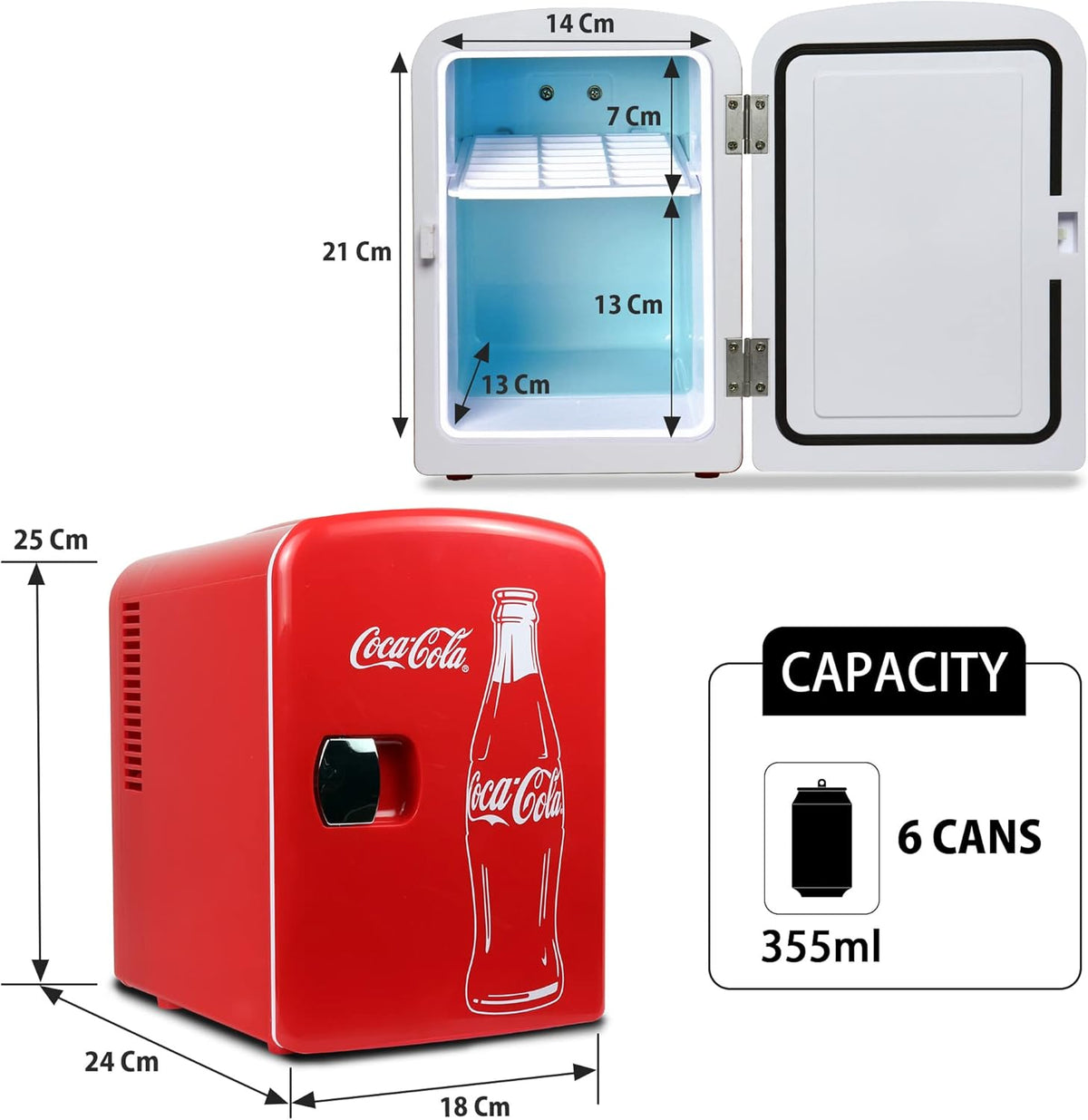 Coca-Cola 4L Mini Fridge, 6 Can, Classic Bottle Design, Red Jansha Store