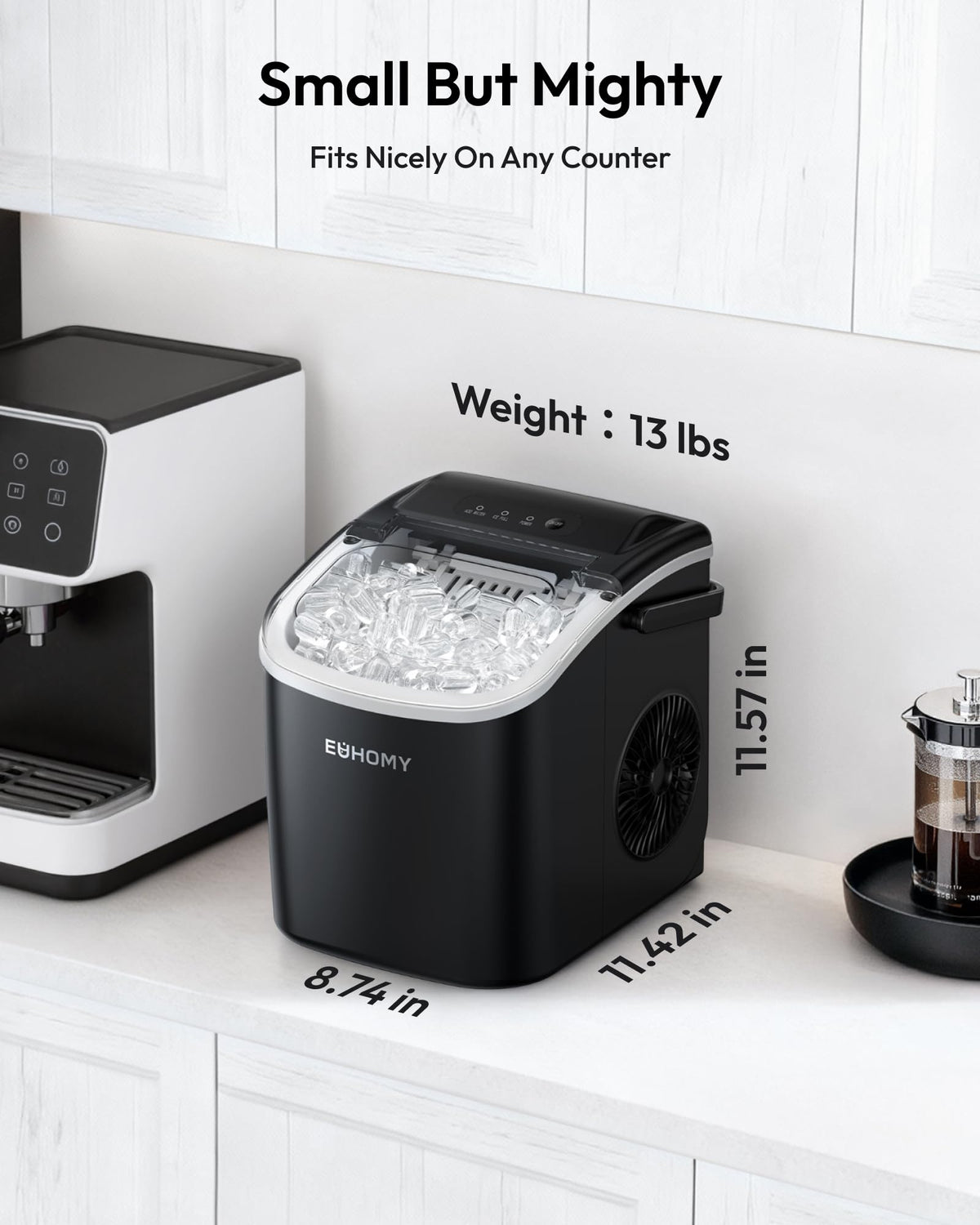 EUHOMY Countertop Ice Maker Machine with Handle, 26lbs in 24Hrs, 9 Ice Cubes Ready in 6 Mins, Auto-Cleaning Portable Ice Maker with Basket and Scoop, for Home/Kitchen/Camping/RV. (Black) Jansha Store