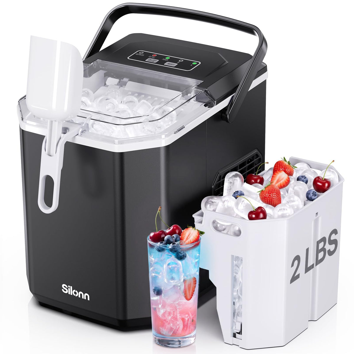 Silonn Ice Maker Countertop, Portable Ice Machine with Carry Handle, Self-Cleaning Ice Makers with Basket and Scoop, 9 Cubes in 6 Mins, 26 lbs per Day, Ideal for Home, Kitchen, Camping, RV Jansha Store