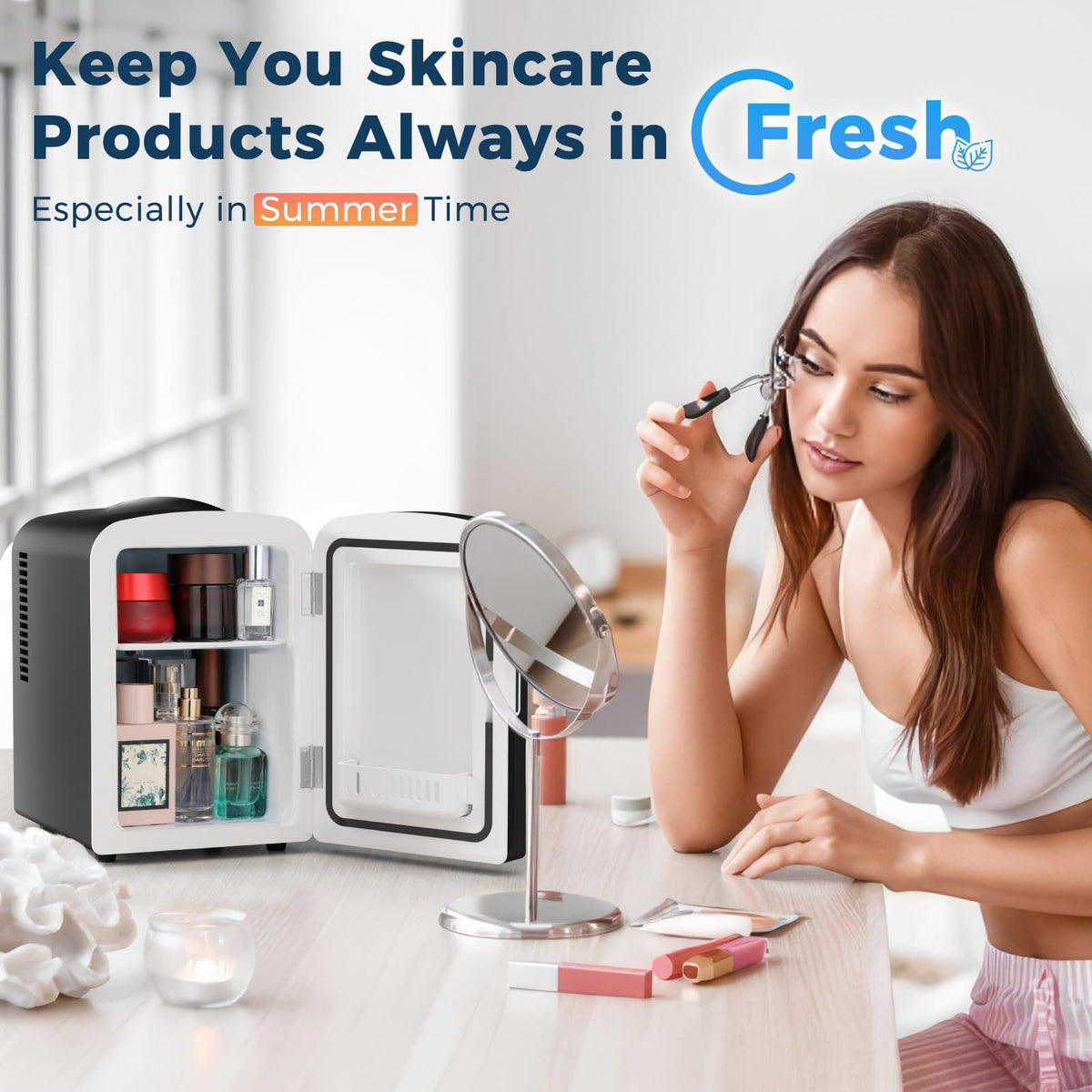 Antarctic Star Compact Refrigerator, Portable Mini Fridge, Skin Care 4L Capacity/6 Cans, for Bedroom, Car, Office & Dorm, Small Cooler for Cosmetics, Beverage and Food, White Jansha Store