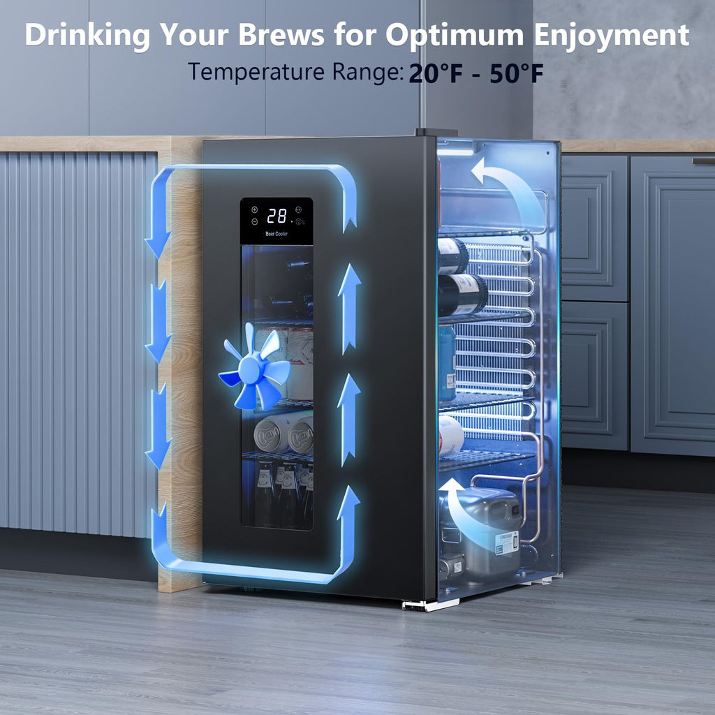 Electactic Mini Fridge 130 Can Beverage Refrigerator Cooler, 3.2 Cu.Ft Drink Fridge for Soda Wine Beer, Adjustable Temperature Control for Home Office, Black Jansha Store