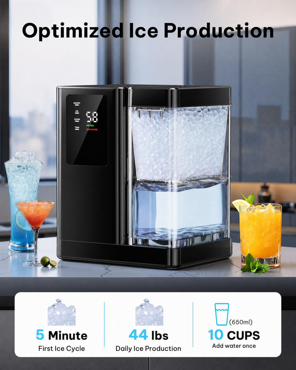 Silonn Ice Maker Countertop, 8 Bullet Ice Cubes in 6 Mins, 26.5 Lbs per Day, 2 Size Options, Self-Cleaning & Portable for Kitchen, Office, Party, RV Camping Jansha Store