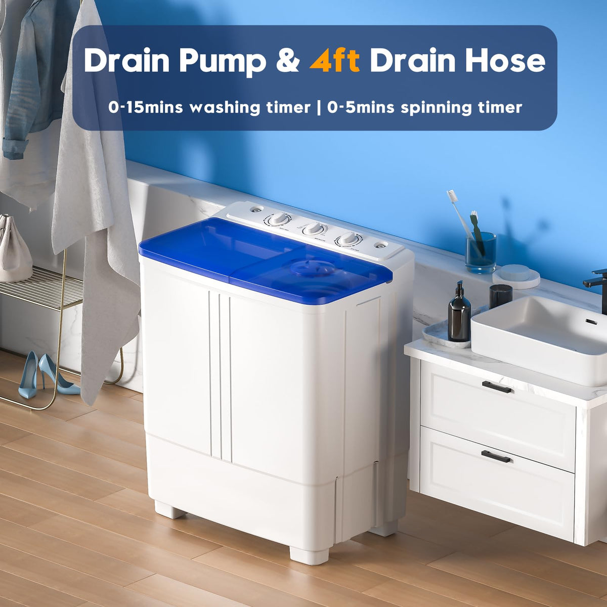 Auertech Portable Washing Machine, 28lbs Twin Tub Washer Mini Compact Laundry Machine with Drain Pump, Semi-automatic 18lbs Washer 10lbs Spinner Combo for Dorms, Apartments, RVs Jansha Store