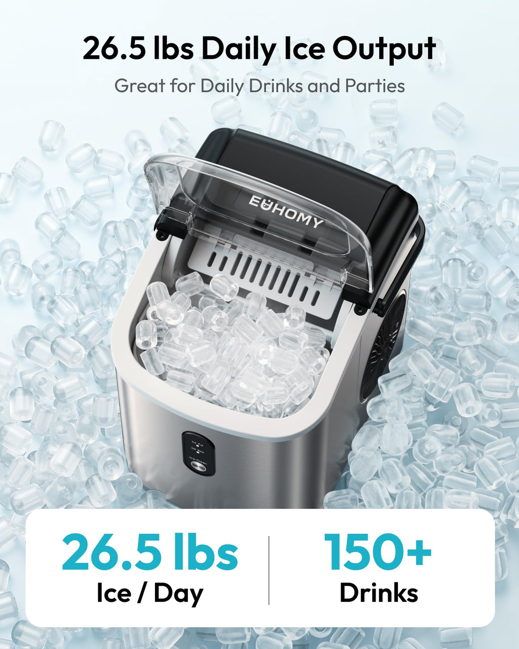 EUHOMY Countertop Ice Maker Machine with Handle, 26lbs in 24Hrs, 9 Ice Cubes Ready in 6 Mins, Auto-Cleaning Portable Ice Maker with Basket and Scoop, for Home/Kitchen/Camping/RV. (Black) Jansha Store