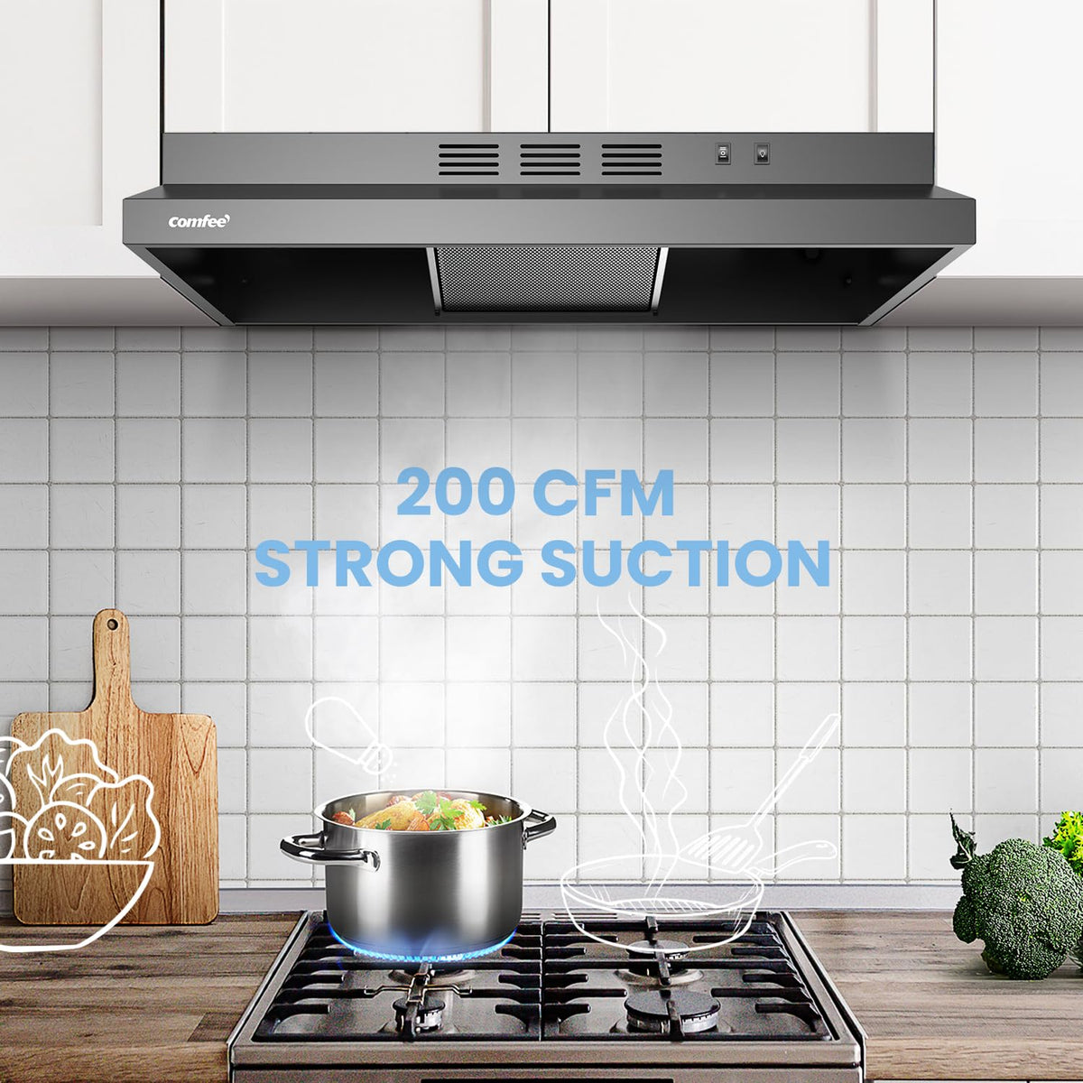 COMFEE' Range Hood 30 Inch Under Cabinet 200 CFM Ducted/Ductless Jansha Store
