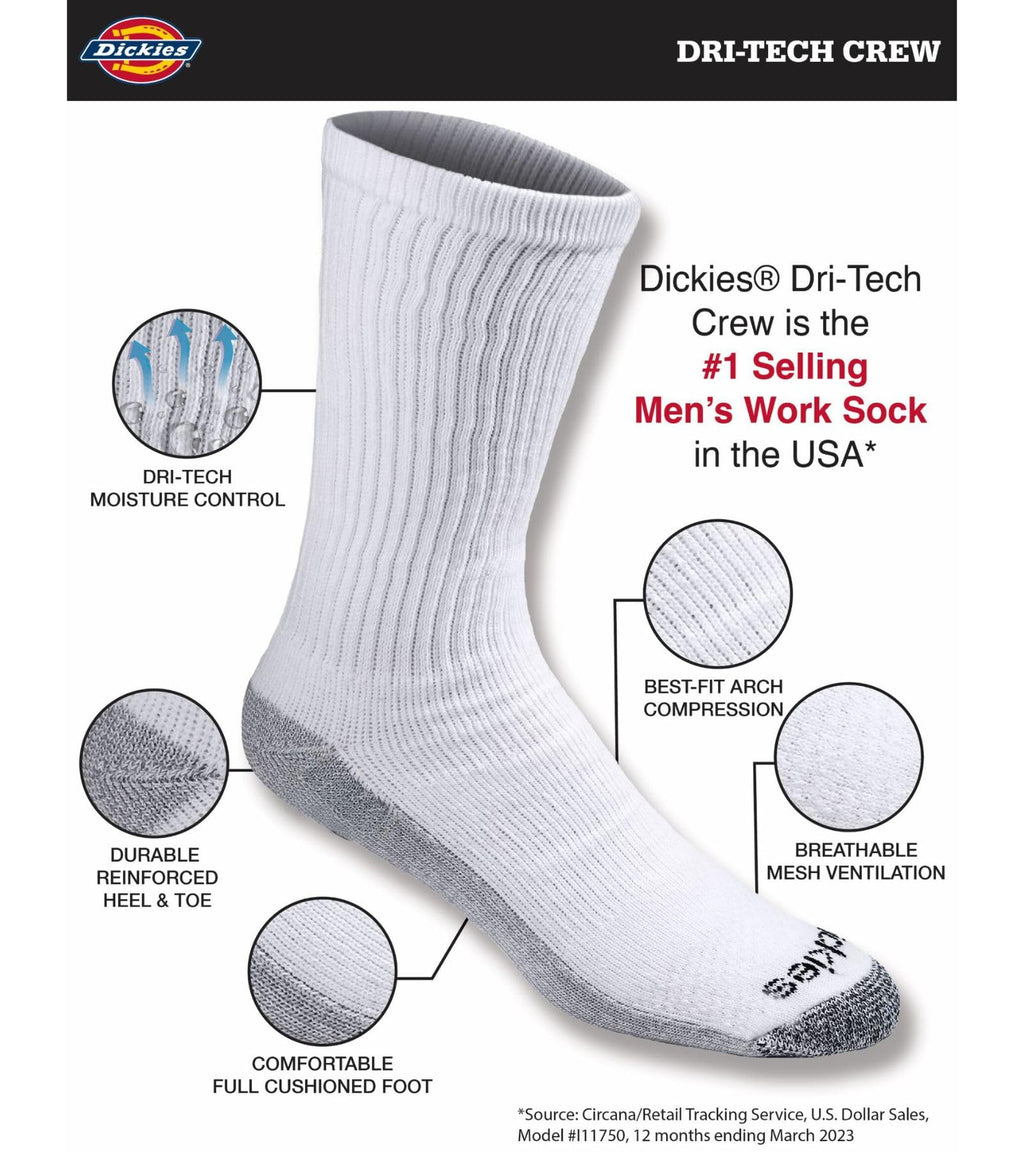 Dickies Men's Dri-tech Original Moisture Control Crew Socks, Available in M-xxl (6, 12, 18 Pairs) Jansha Store