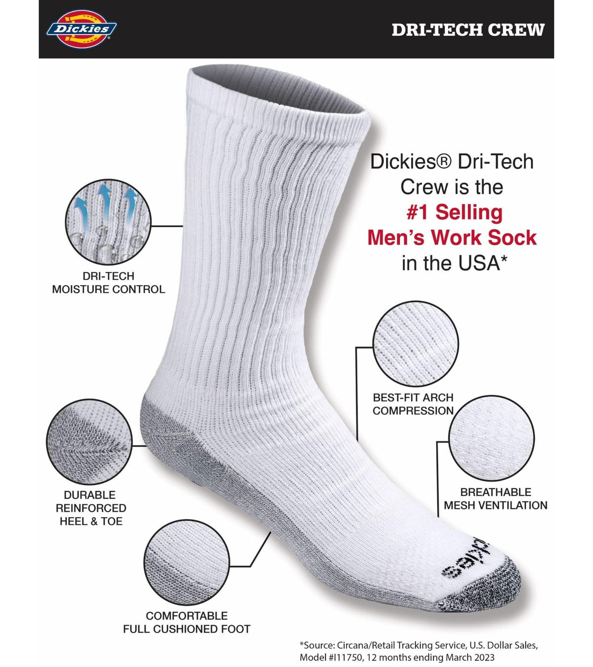 Dickies Men's Dri-tech Original Moisture Control Crew Socks, Available in M-xxl (6, 12, 18 Pairs) Jansha Store