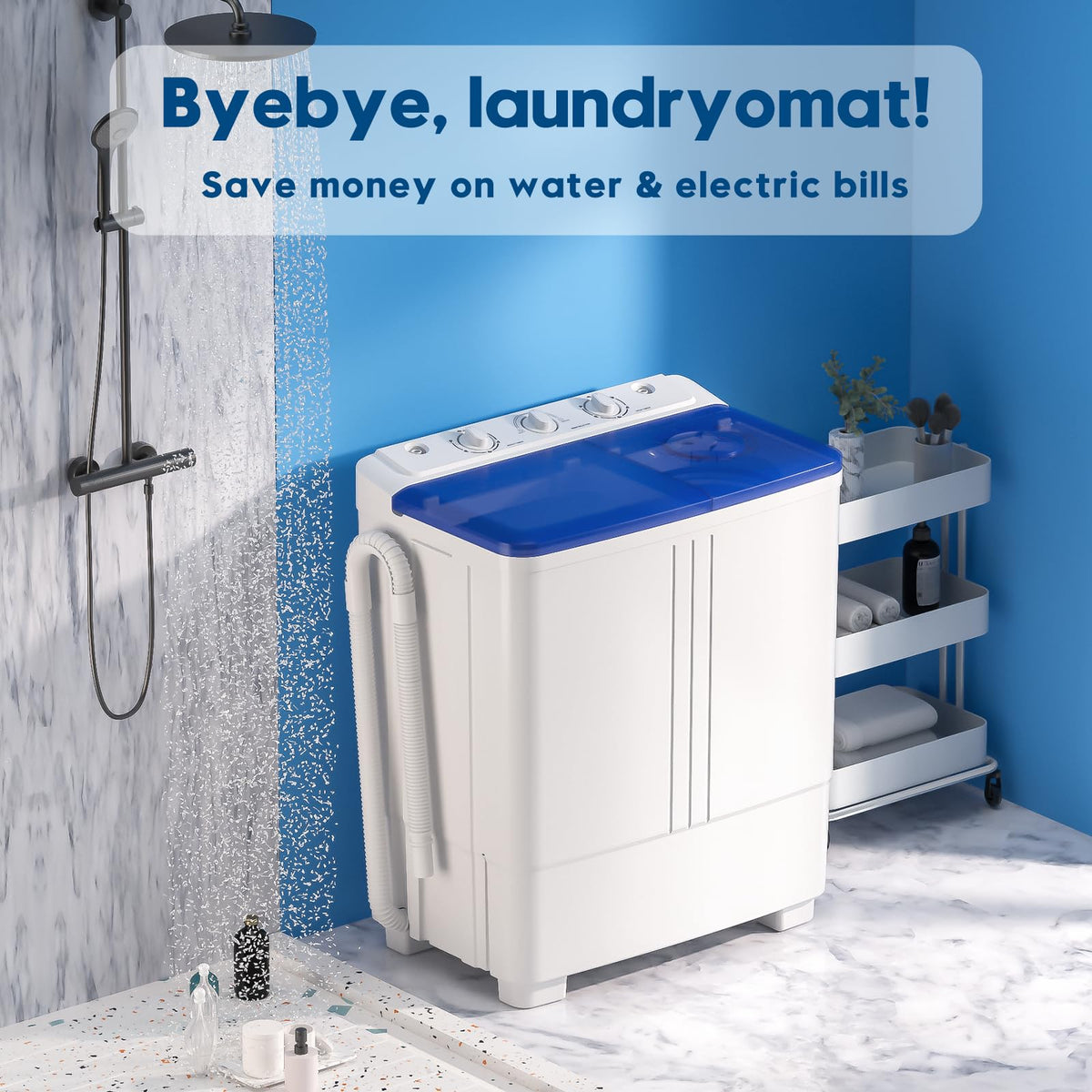 Auertech Portable Washing Machine, 28lbs Twin Tub Washer Mini Compact Laundry Machine with Drain Pump, Semi-automatic 18lbs Washer 10lbs Spinner Combo for Dorms, Apartments, RVs Jansha Store
