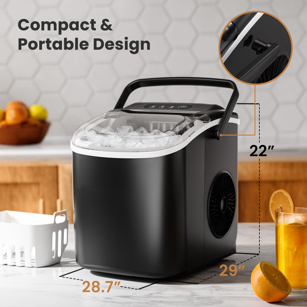 Crzoe Countertop Ice Maker, 26Lbs/24H,2 Sizes of Ice, Self-Cleaning,Black Jansha Store