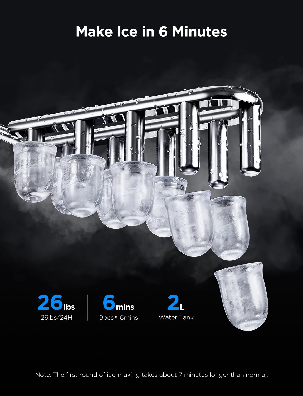 GoveeLife Smart Ice Maker, 9 Ice Cubes in 6 Mins 3 Sizes, 26lbs/Day, Silver Jansha Store