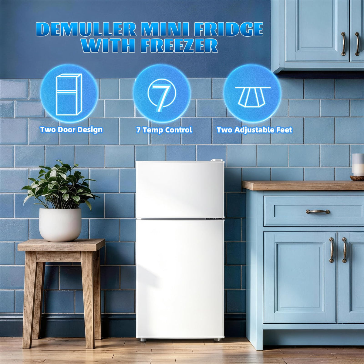 DEMULLER 45L Personal Double‑Door Mini Fridge With Freezer, Black Jansha Store