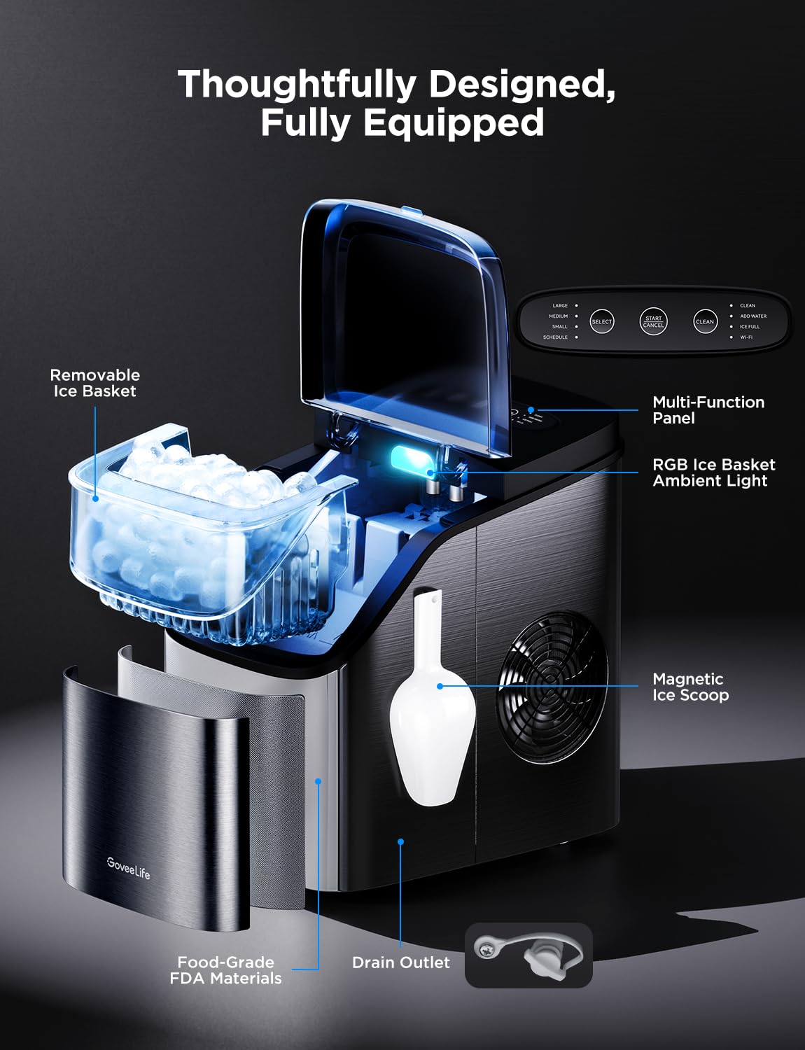 GoveeLife Smart Ice Maker, 9 Ice Cubes in 6 Mins 3 Sizes, 26lbs/Day, Silver Jansha Store