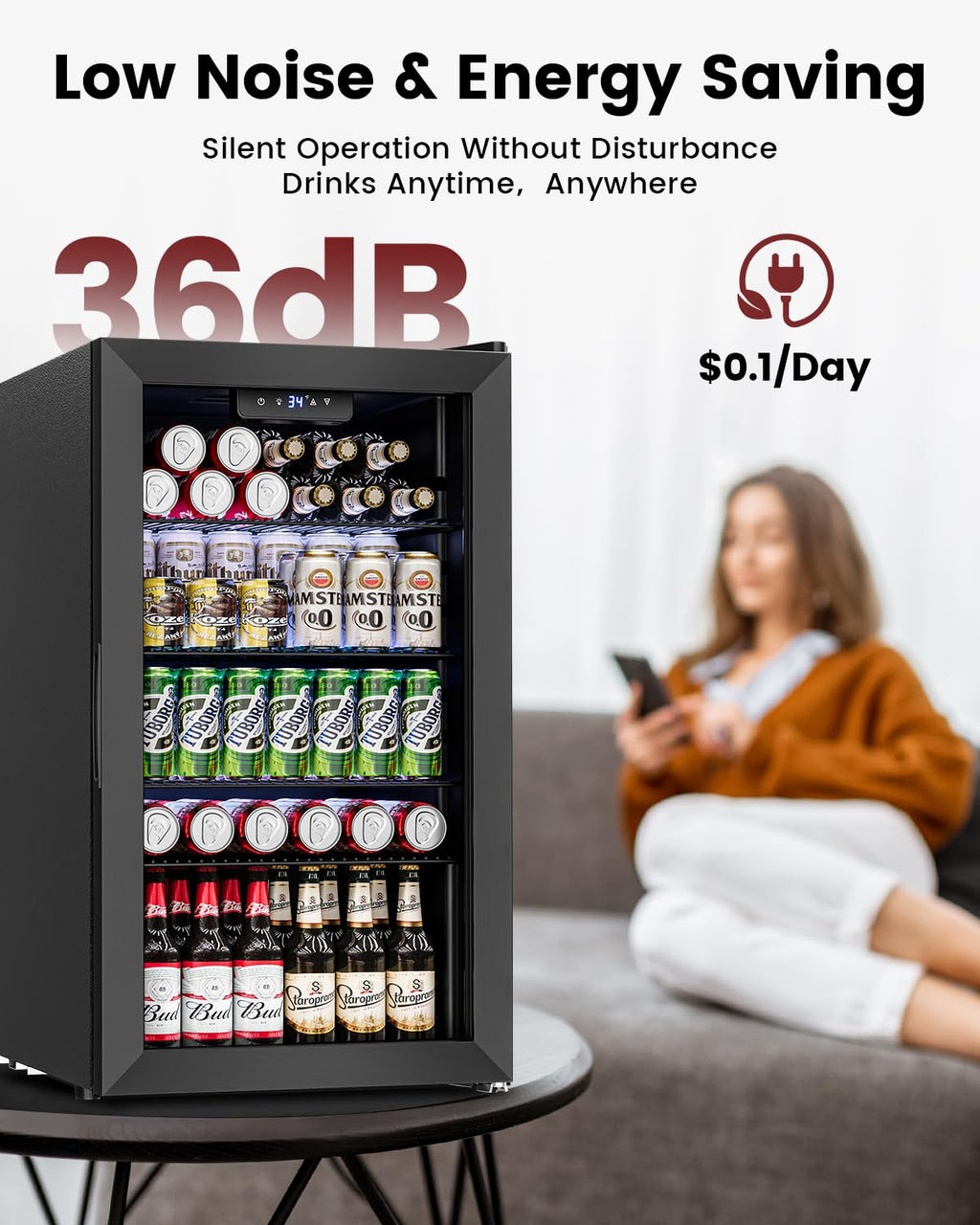 Feelfunn 24 Can Beverage Refrigerator, Mini Fridge, Black Jansha Store