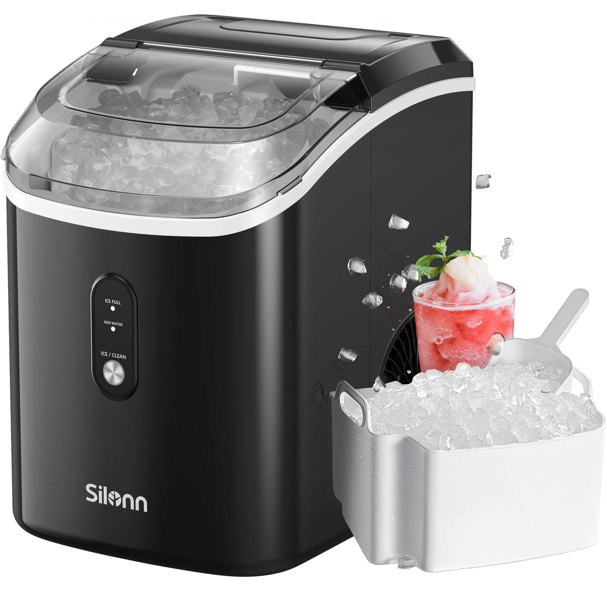 Silonn Nugget Ice Maker Countertop, Pellet Ice Machine with Self-Cleaning Function, Sonic Ice Maker Produces 36lbs of Chewable Ice in 24 Hours, Ideal for Home Kitchen and Office (Stainless Steel) Jansha Store