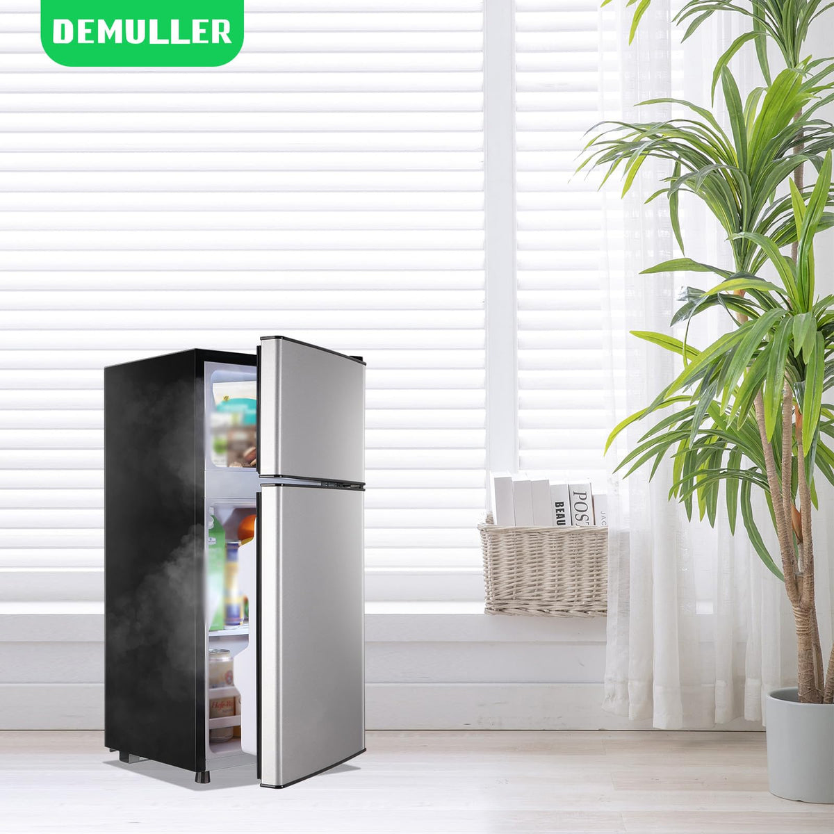 DEMULLER 45L Personal Double‑Door Mini Fridge With Freezer, Black Jansha Store