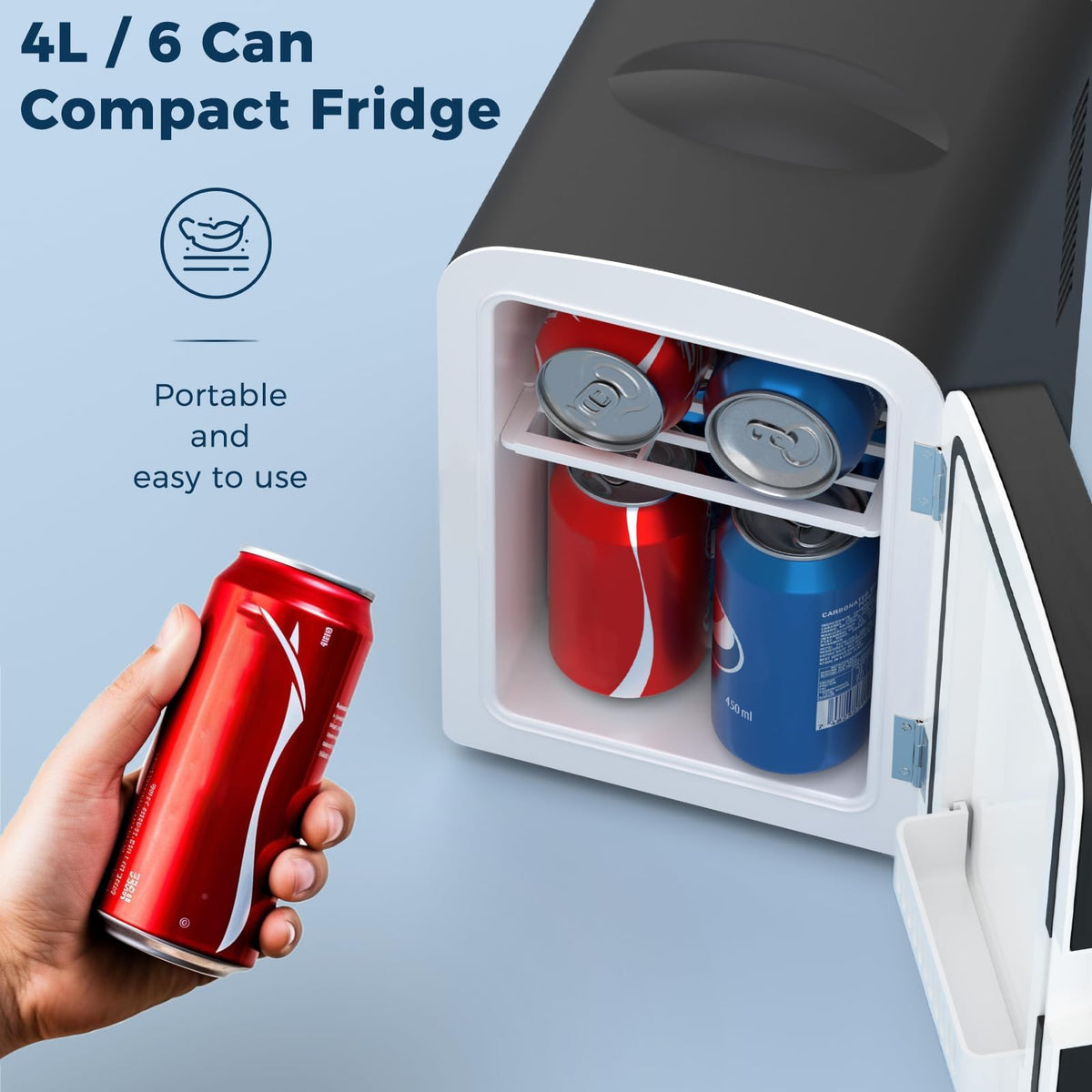 Antarctic Star Compact Refrigerator, Portable Mini Fridge, Skin Care 4L Capacity/6 Cans, for Bedroom, Car, Office & Dorm, Small Cooler for Cosmetics, Beverage and Food, White Jansha Store
