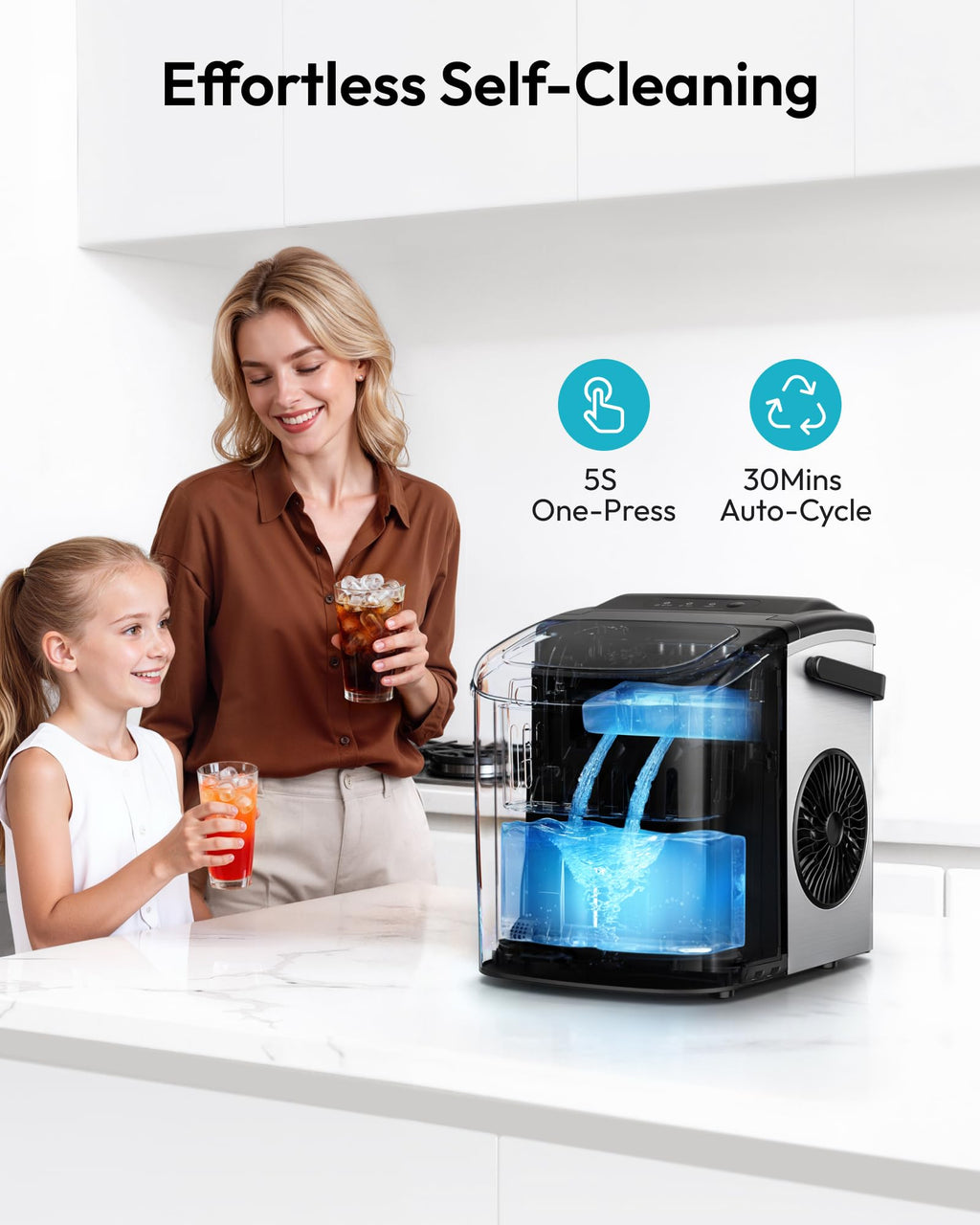 EUHOMY Countertop Ice Maker Machine with Handle, 26lbs in 24Hrs, 9 Ice Cubes Ready in 6 Mins, Auto-Cleaning Portable Ice Maker with Basket and Scoop, for Home/Kitchen/Camping/RV. (Black) Jansha Store
