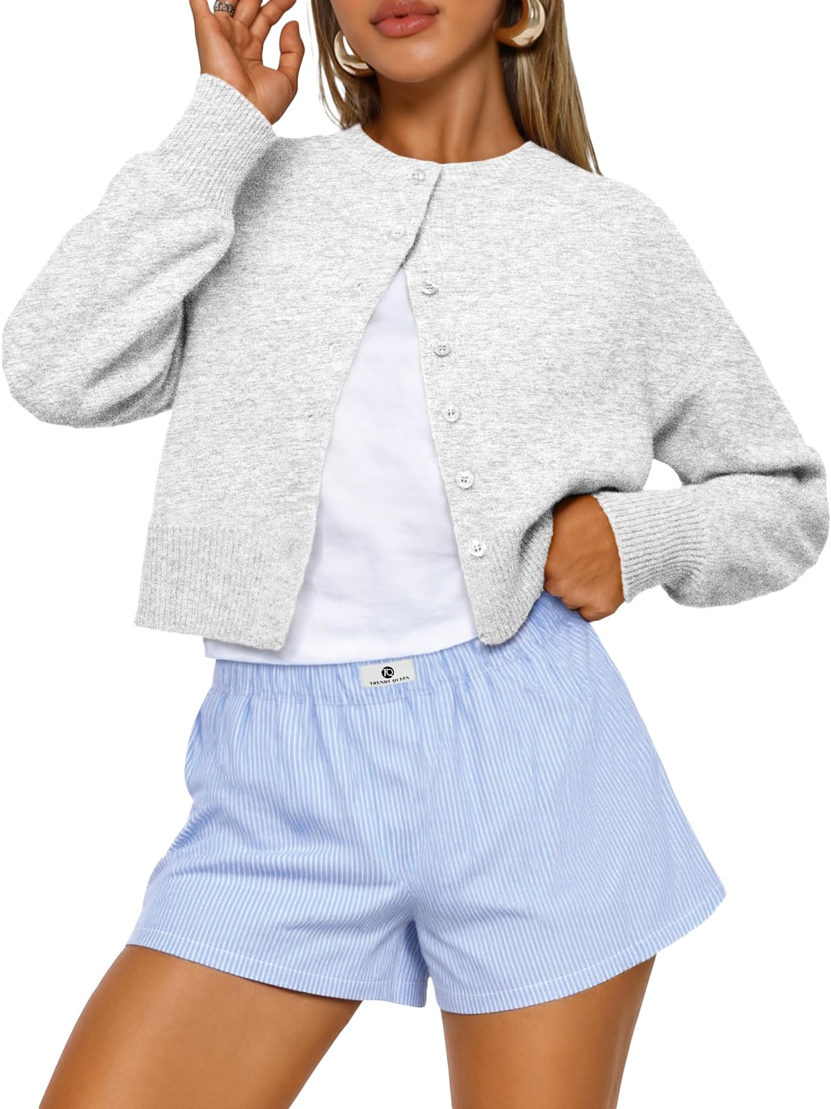 Trendy Queen Cropped Cardigan Sweaters for Women Fall Fashion Clothes 2026 Jansha Store