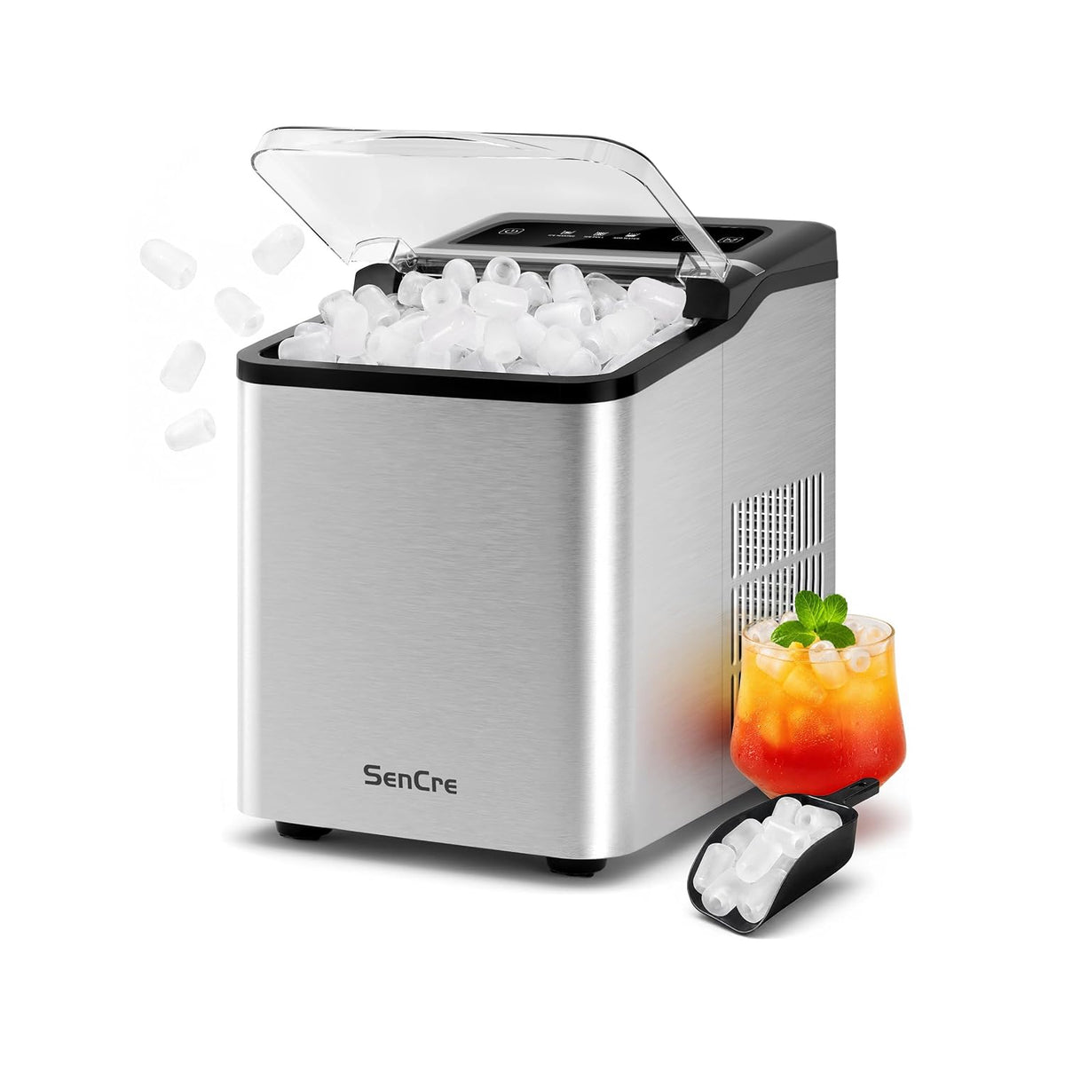 Ice Makers Countertop, 26.5Lbs/24H Ice Machine with 2 Sizes Bullet Ice, 9 Ice Cubes Release in 6 Mins, Self-Cleaning Portable Ice Maker with Ice Scoop and Basket for Home Kitchen Office Bar RV Jansha Store