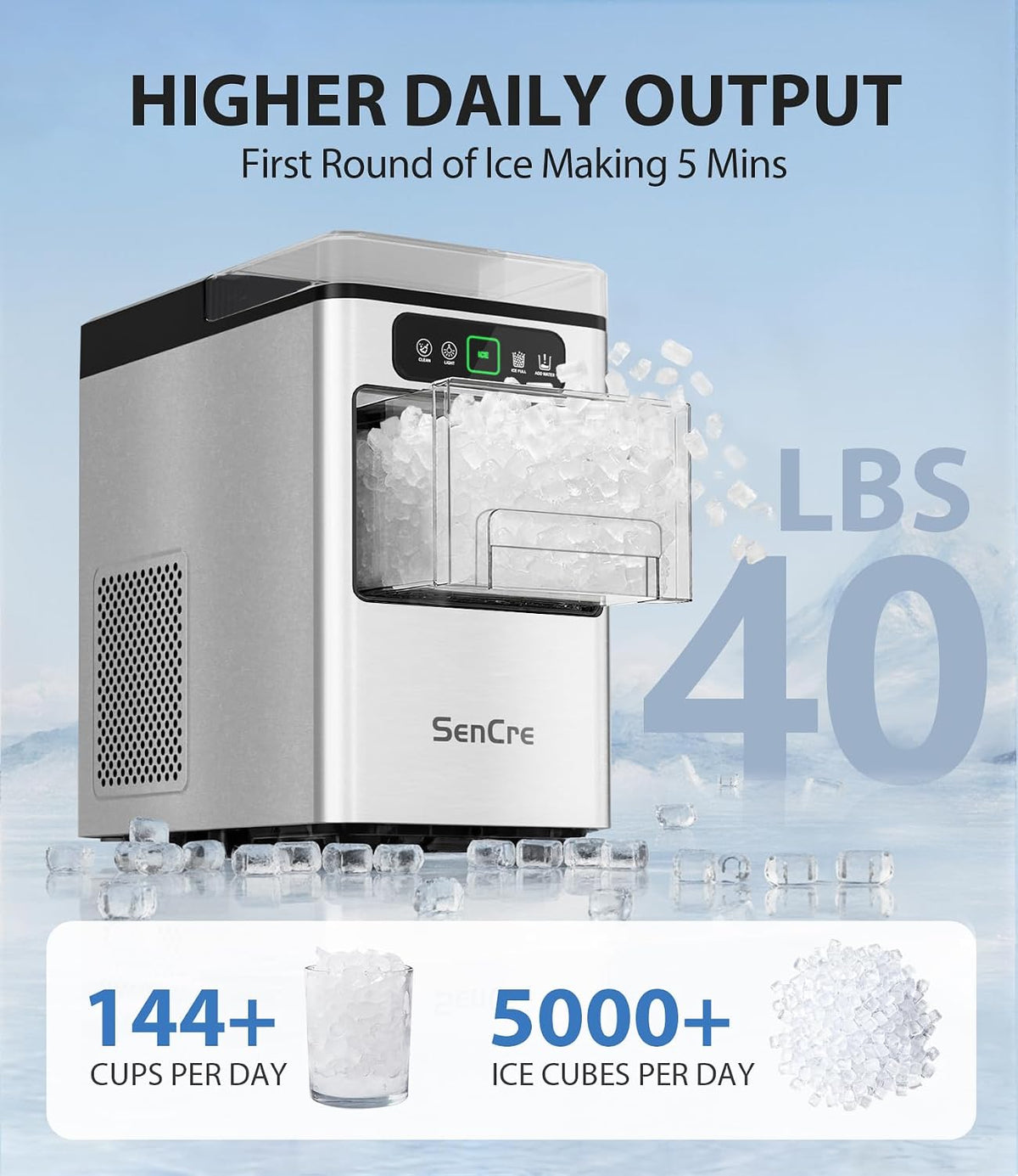 Nugget Ice Maker 40lbs/Day Countertop Ice Makers Chewable Pellet Ice Jansha Store