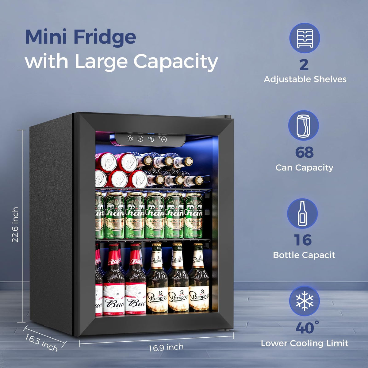 Feelfunn 24 Can Beverage Refrigerator, Mini Fridge, Black Jansha Store