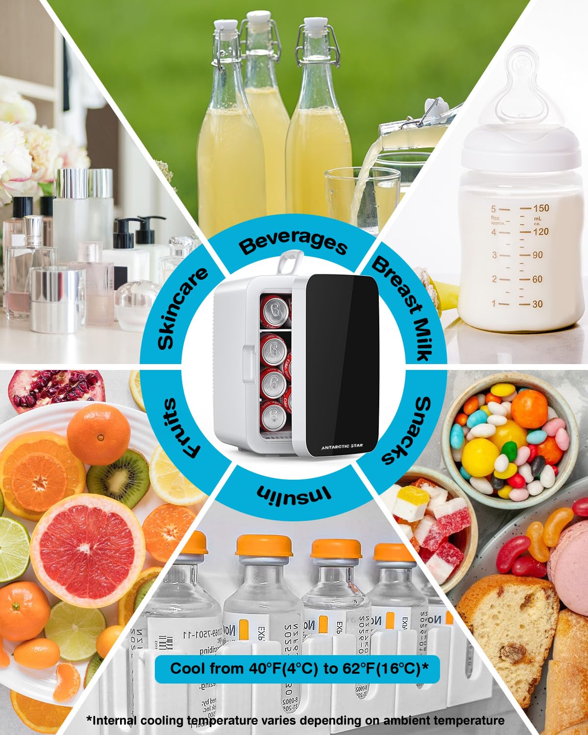 Antarctic Star Compact Mini Fridge, 10L Portable Small Refrigerator, 2.6 Gal Desktop Fridge with AC/DC Adapters, Small Cosmetics Cooler for Beverage, Food, Makeup, Bedroom, Office, Dorm, Black Jansha Store