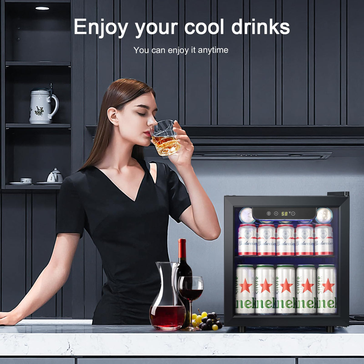 Antarctic Star Beverage Refrigerator Cooler 68 Can, Mini Fridge with Glass Door for Beer Drinks Wine,Freestanding Small Fridge with Electronic Temperature Control for Home and Bar,1.7 cu.ft Jansha Store