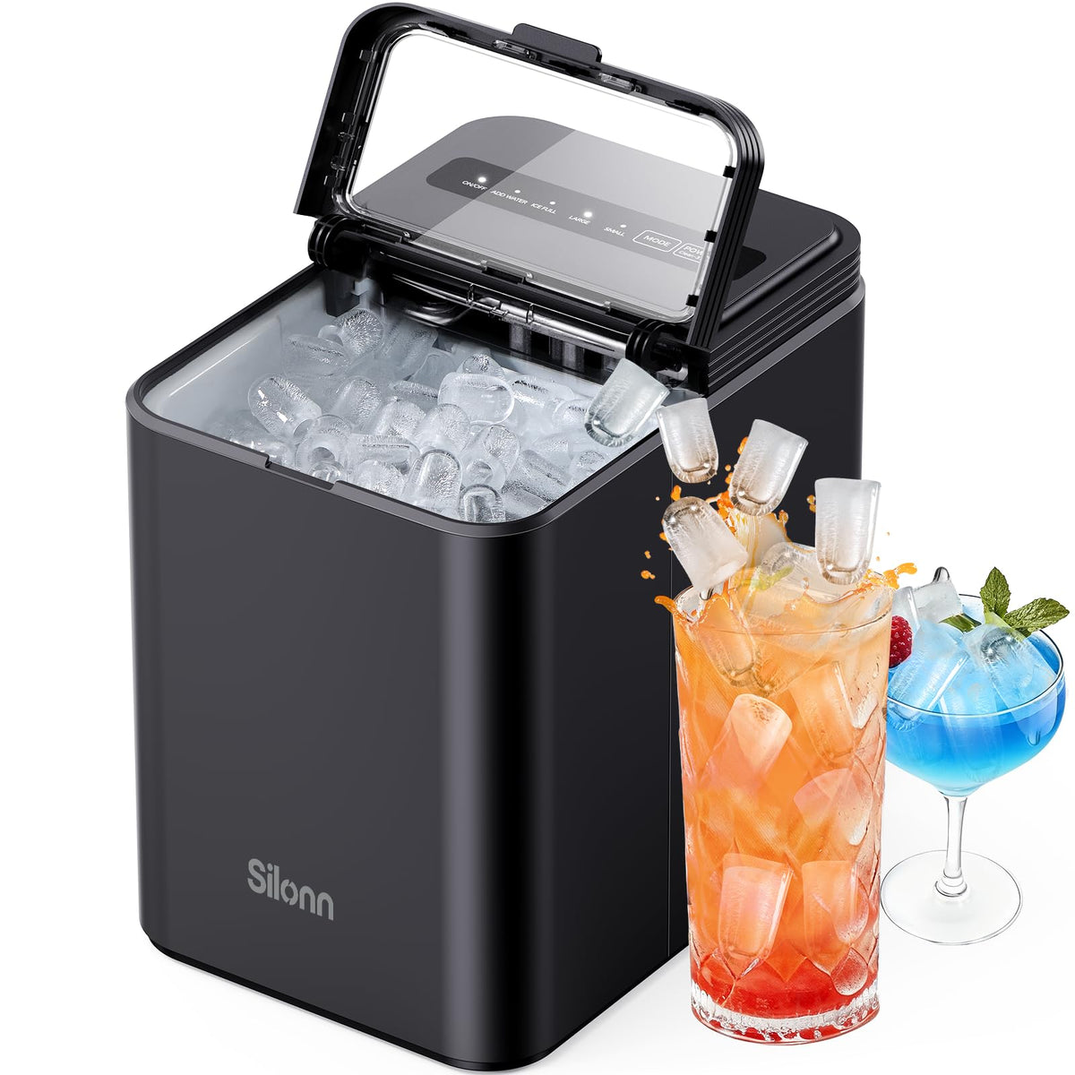 Silonn Ice Maker Countertop, 8 Bullet Ice Cubes in 6 Mins, 26.5 Lbs per Day, 2 Size Options, Self-Cleaning & Portable for Kitchen, Office, Party, RV Camping Jansha Store