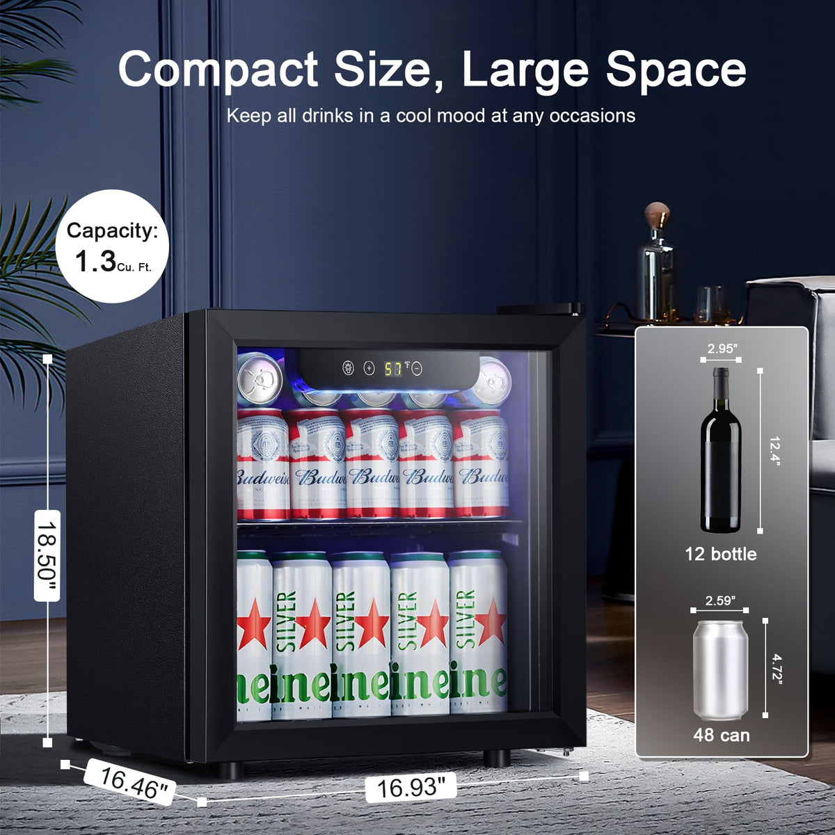 Antarctic Star Beverage Refrigerator Cooler 68 Can, Mini Fridge with Glass Door for Beer Drinks Wine,Freestanding Small Fridge with Electronic Temperature Control for Home and Bar,1.7 cu.ft Jansha Store