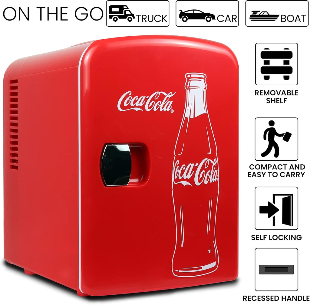Coca-Cola 4L Mini Fridge, 6 Can, Classic Bottle Design, Red Jansha Store