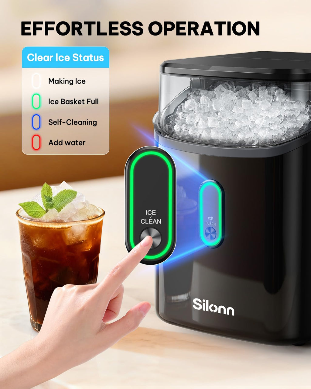 Silonn Ice Maker Countertop, 8 Bullet Ice Cubes in 6 Mins, 26.5 Lbs per Day, 2 Size Options, Self-Cleaning & Portable for Kitchen, Office, Party, RV Camping Jansha Store