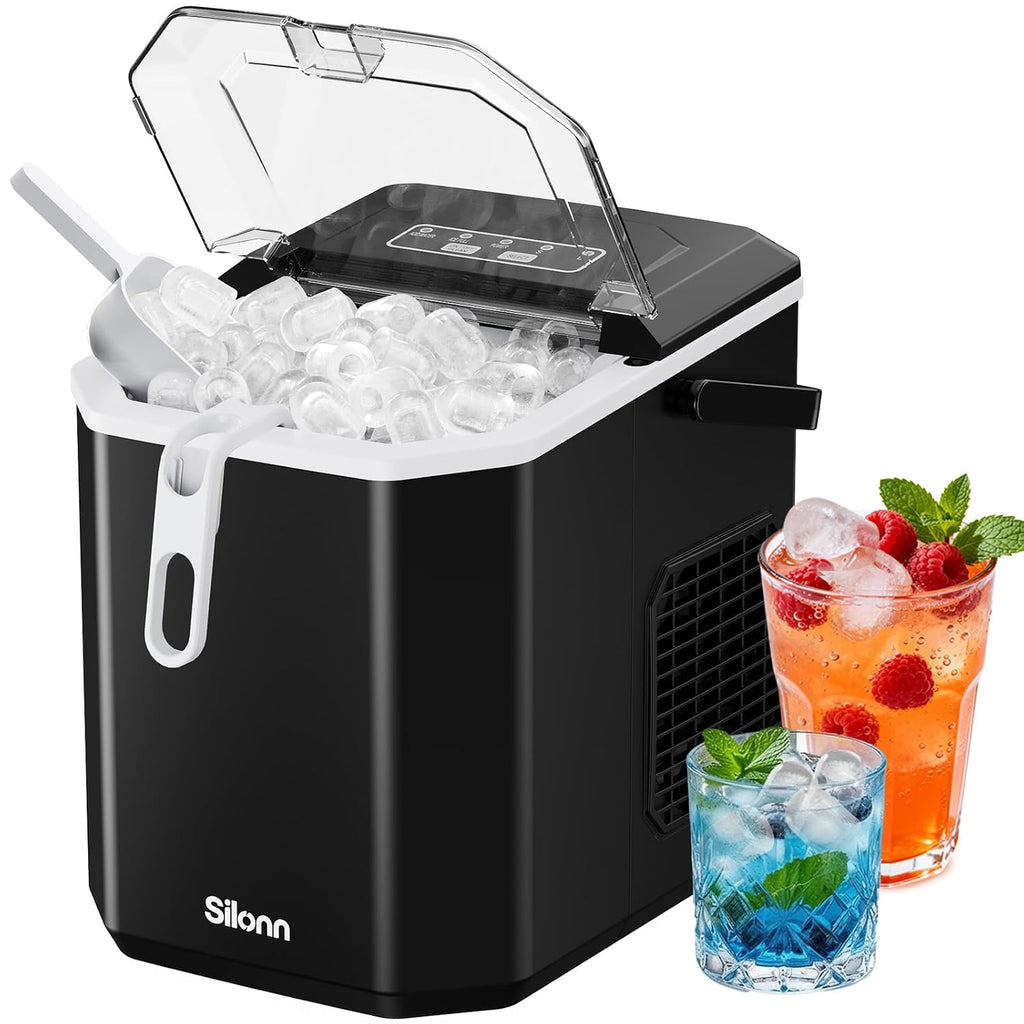 Silonn Ice Maker Countertop, Portable Ice Machine with Carry Handle, Self-Cleaning Ice Makers with Basket and Scoop, 9 Cubes in 6 Mins, 26 lbs per Day, Ideal for Home, Kitchen, Camping, RV Jansha Store