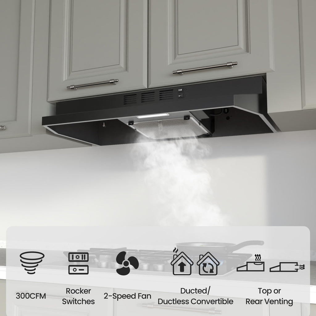 FIREGAS Range Hood 30 inch Under Cabinet, White Range Hood, Kitchen Hood Jansha Store