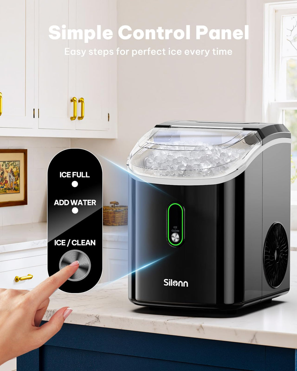 Silonn Nugget Ice Maker Countertop, Pellet Ice Machine with Self-Cleaning Function, Sonic Ice Maker Produces 36lbs of Chewable Ice in 24 Hours, Ideal for Home Kitchen and Office (Stainless Steel) Jansha Store