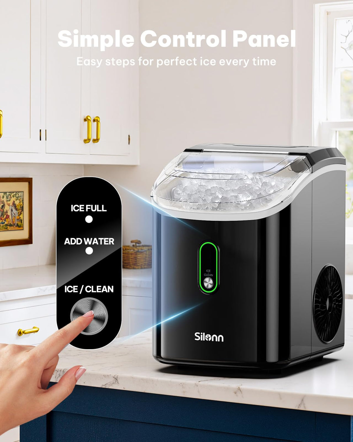 Silonn Nugget Ice Maker Countertop, Pellet Ice Machine with Self-Cleaning Function, Sonic Ice Maker Produces 36lbs of Chewable Ice in 24 Hours, Ideal for Home Kitchen and Office (Stainless Steel) Jansha Store