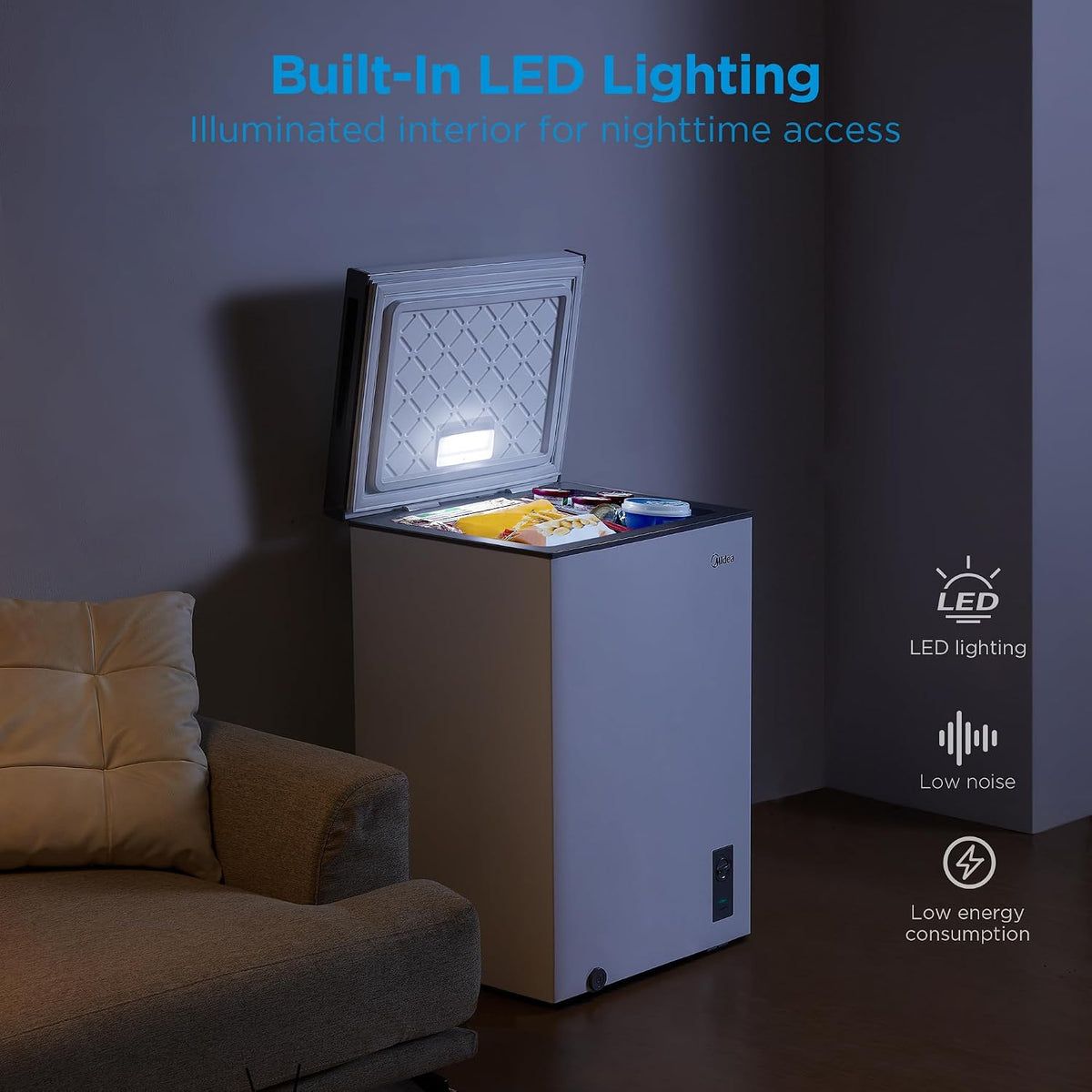 Midea 3.5 Cu.ft Chest Freezer, Fridge Freezer Convertible with LED Light Jansha Store