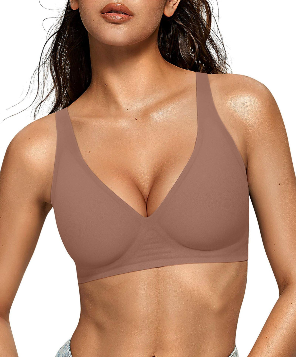 OEAK Womens Jelly Bras Wireless Deep V Bralette Comfy Push Up Tshirt Bras Jansha Store