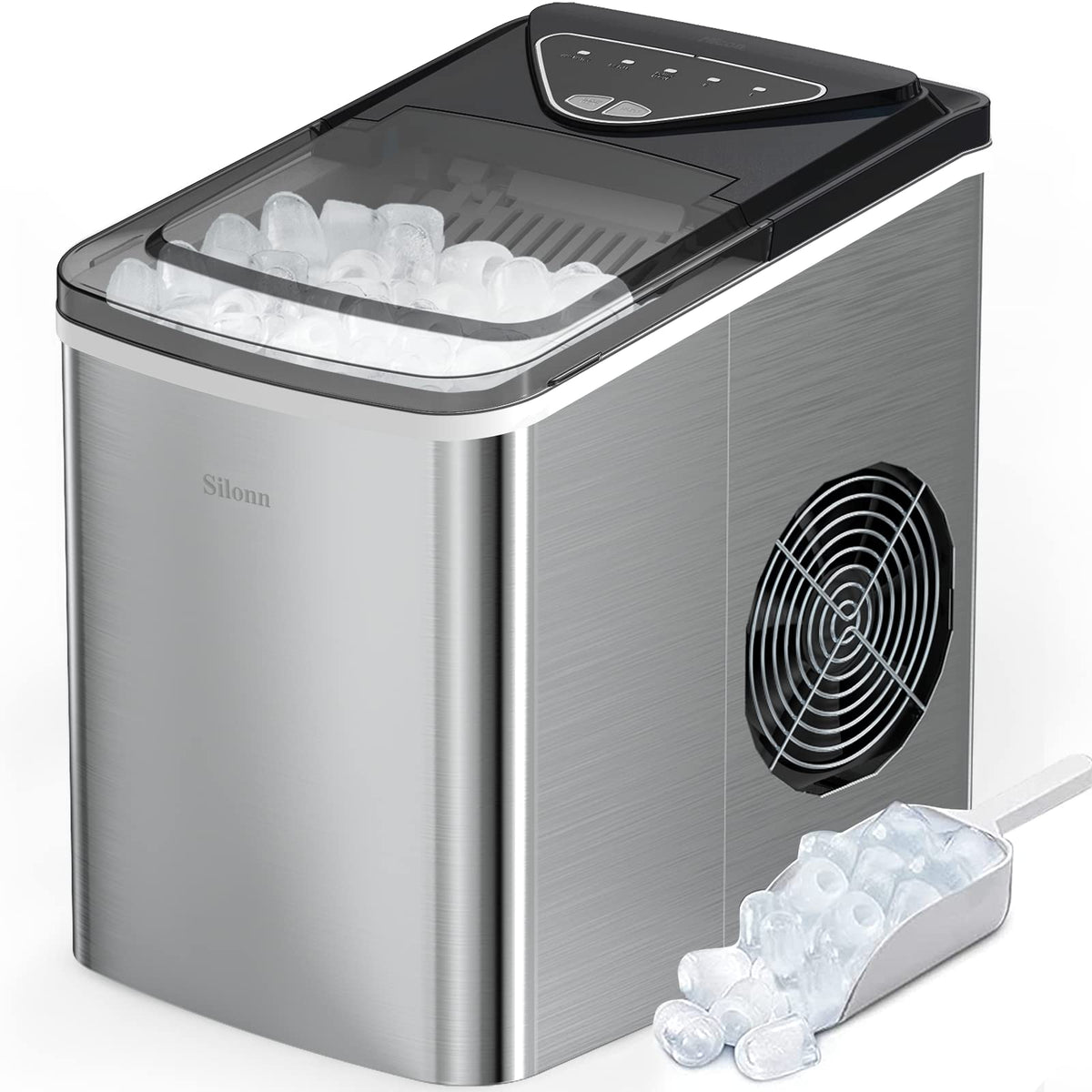 Silonn Ice Maker Countertop, Portable Ice Machine with Carry Handle, Self-Cleaning Ice Makers with Basket and Scoop, 9 Cubes in 6 Mins, 26 lbs per Day, Ideal for Home, Kitchen, Camping, RV Jansha Store