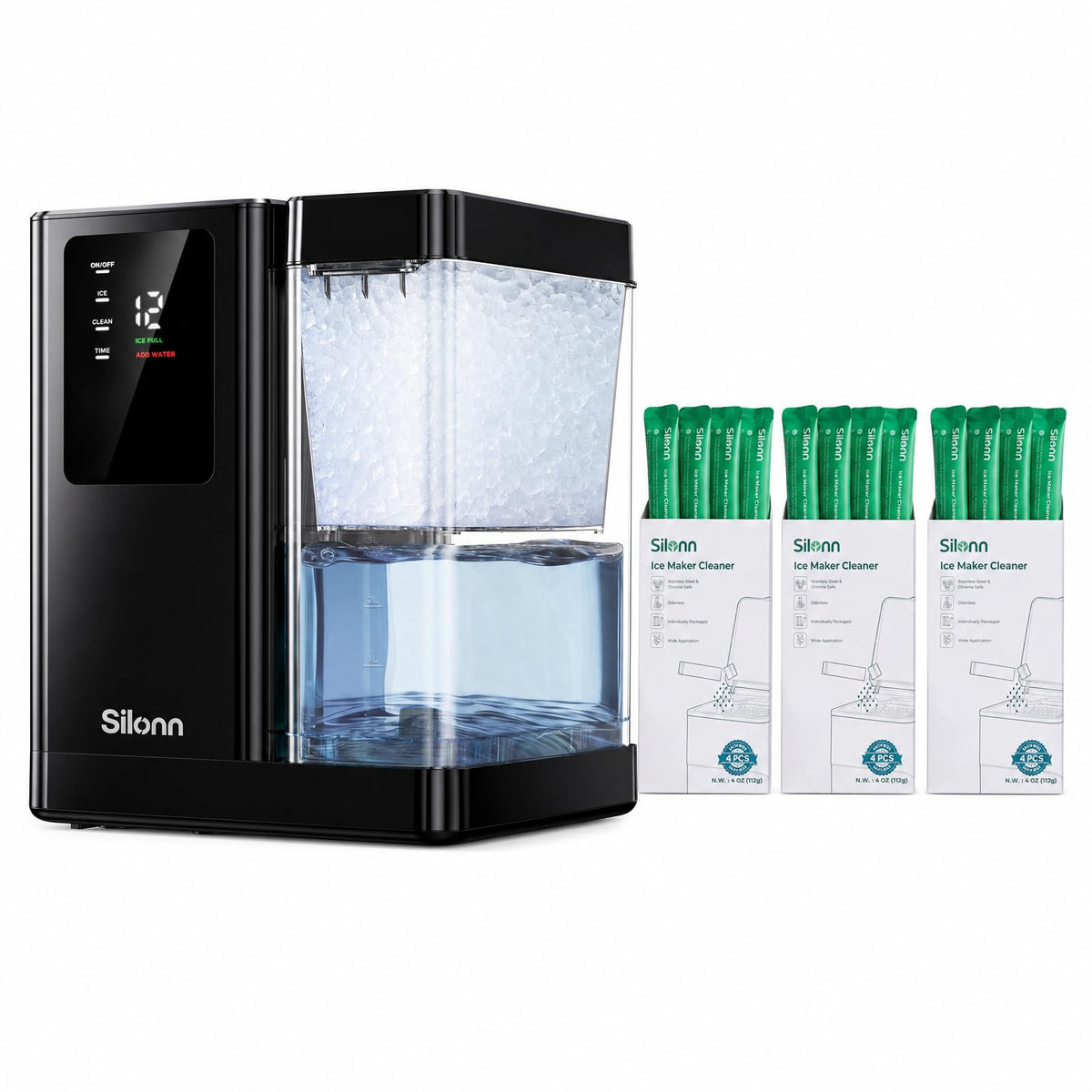 Silonn Nugget Ice Maker Countertop, Pellet Ice Machine with Self-Cleaning Function, Sonic Ice Maker Produces 36lbs of Chewable Ice in 24 Hours, Ideal for Home Kitchen and Office (Stainless Steel) Jansha Store