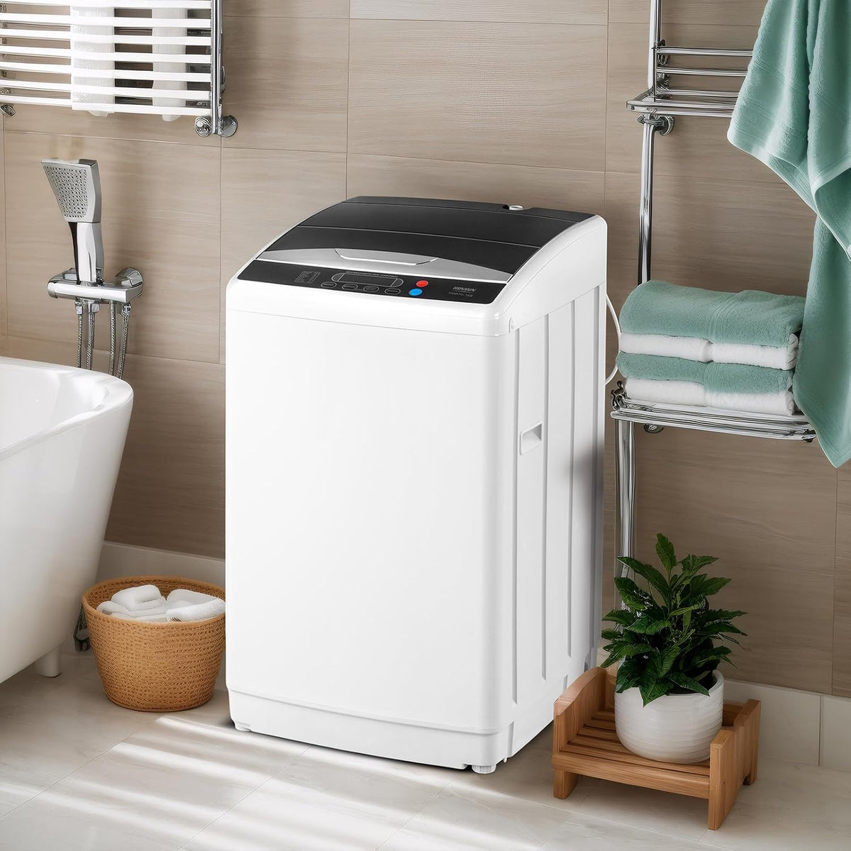 ROVSUN 25LBS Portable Washing Machine, Full-Automatic Electric Laundry Machine with Stainless Steel Drum, Compact Washer and Spin Dryer Combo with Drain Pump for Home, Apartment Jansha Store