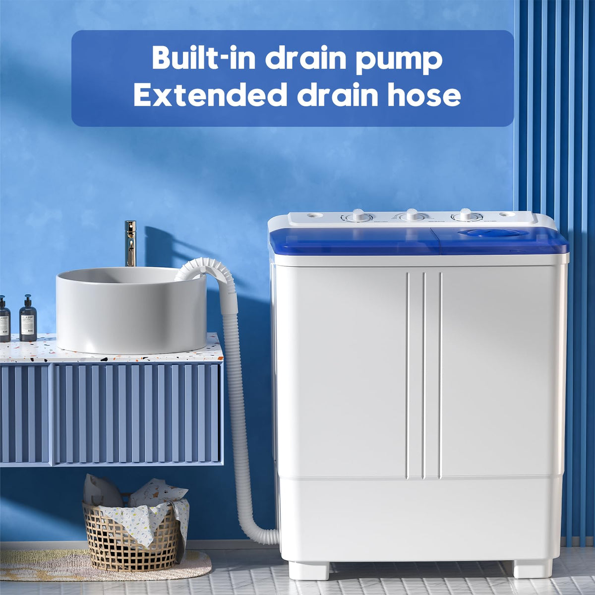 Auertech Portable Washing Machine, 28lbs Twin Tub Washer Mini Compact Laundry Machine with Drain Pump, Semi-automatic 18lbs Washer 10lbs Spinner Combo for Dorms, Apartments, RVs Jansha Store
