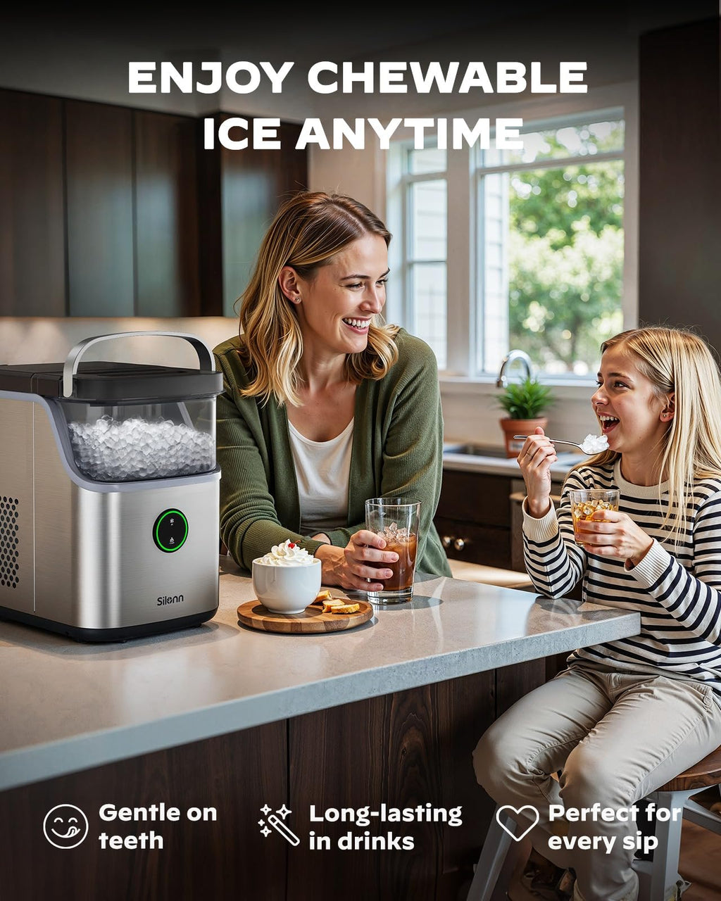 Silonn Nugget Ice Maker, Smart Countertop Ice Machine with APP & Voice Control, Self-Cleaning, 44lbs/24H Soft Chewable Sonic Ice, 3L Tank, for Home Kitchen & Party Jansha Store