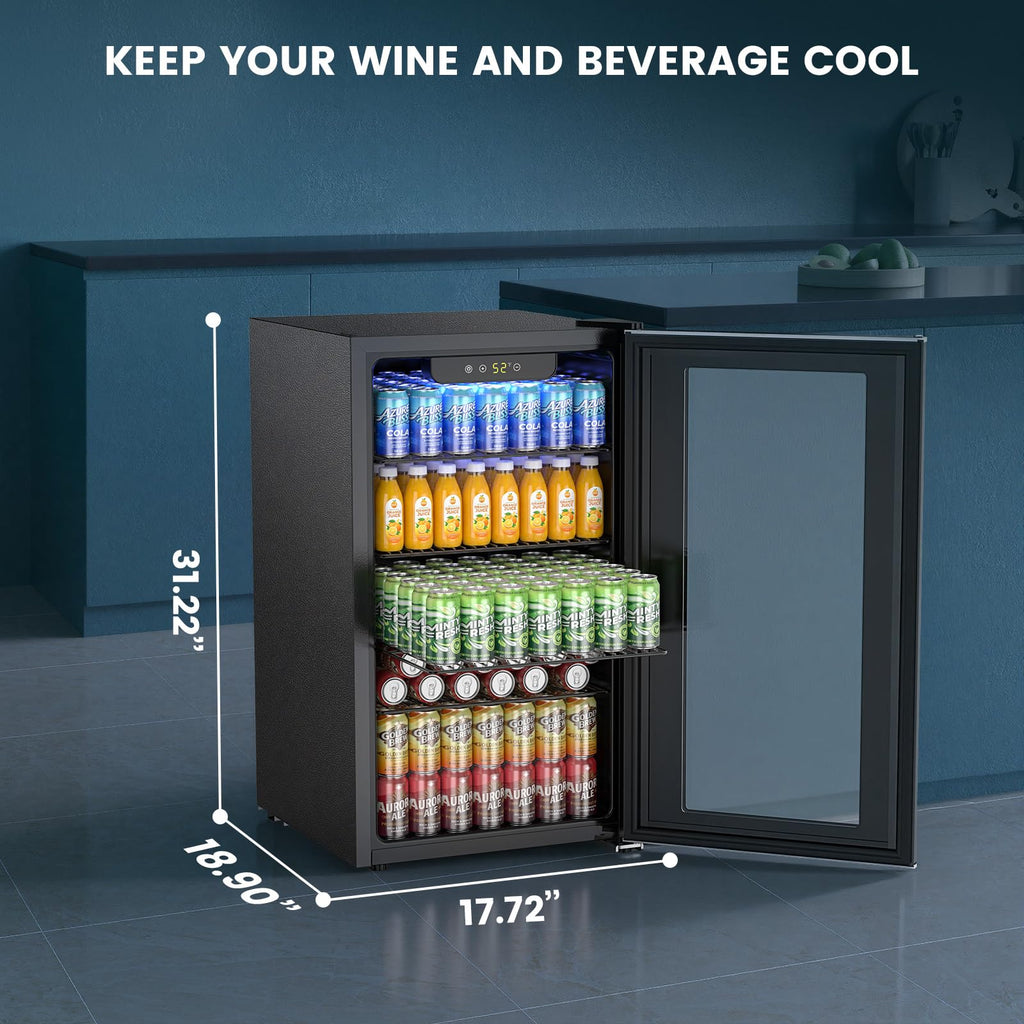 Electactic Mini Fridge 130 Can Beverage Refrigerator Cooler, 3.2 Cu.Ft Drink Fridge for Soda Wine Beer, Adjustable Temperature Control for Home Office, Black Jansha Store