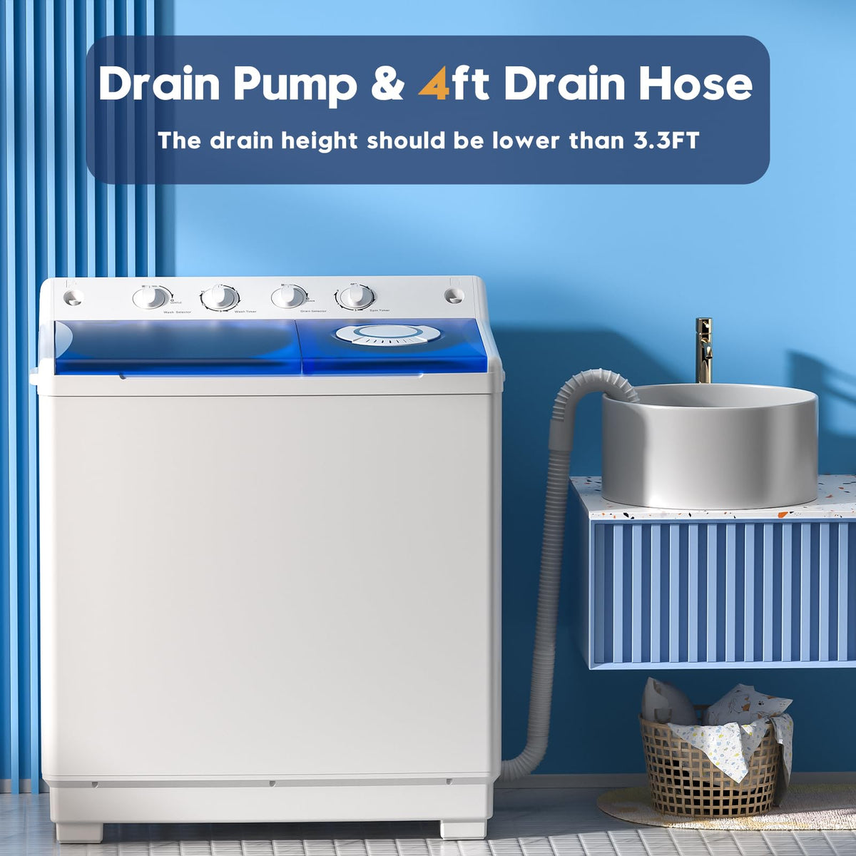 Auertech Portable Washing Machine, 28lbs Twin Tub Washer Mini Compact Laundry Machine with Drain Pump, Semi-automatic 18lbs Washer 10lbs Spinner Combo for Dorms, Apartments, RVs Jansha Store