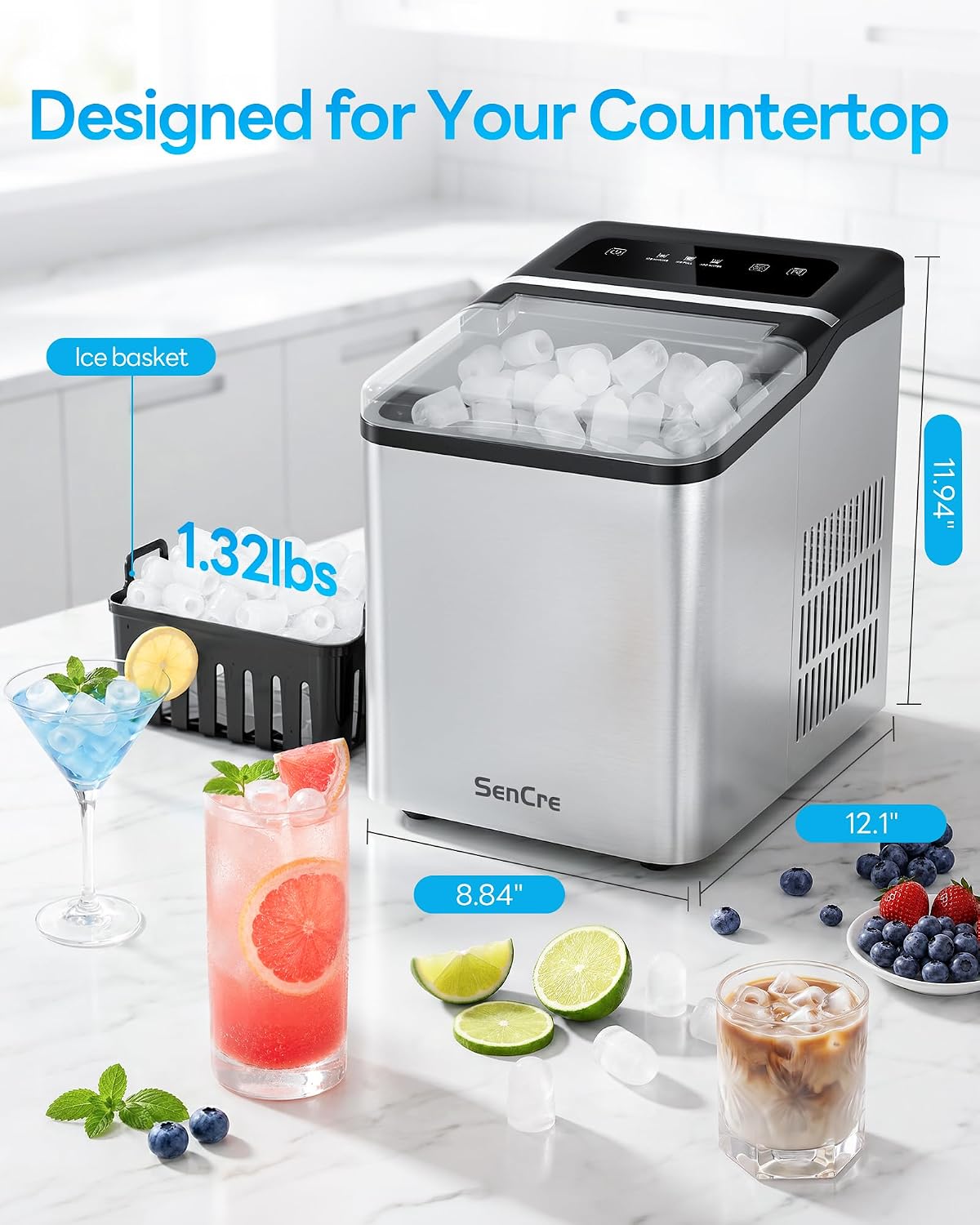 Ice Makers Countertop, 26.5Lbs/24H Ice Machine with 2 Sizes Bullet Ice, 9 Ice Cubes Release in 6 Mins, Self-Cleaning Portable Ice Maker with Ice Scoop and Basket for Home Kitchen Office Bar RV Jansha Store