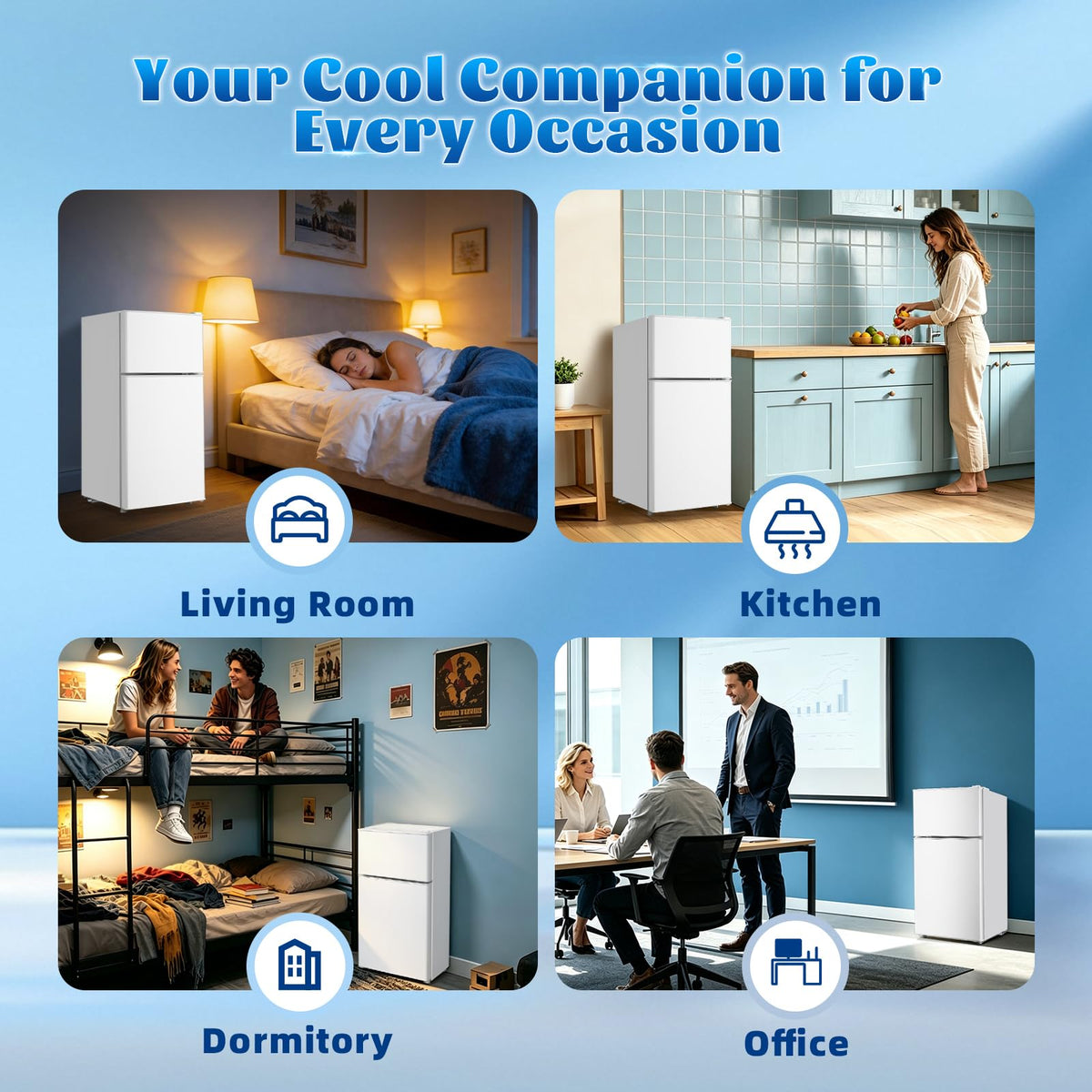DEMULLER 45L Personal Double‑Door Mini Fridge With Freezer, Black Jansha Store